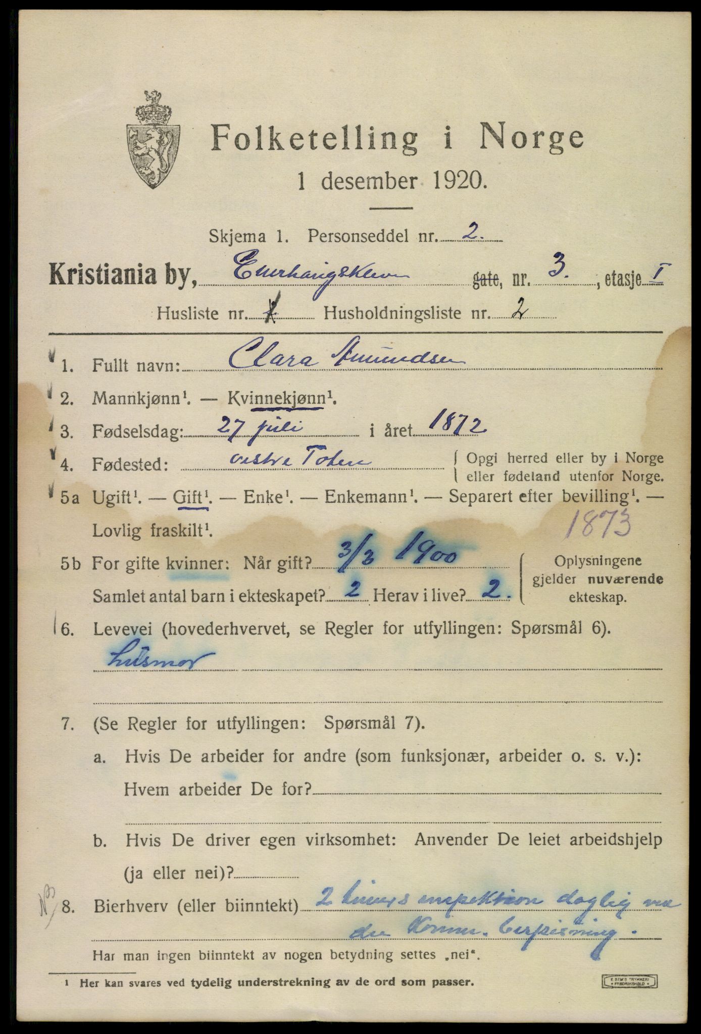 SAO, 1920 census for Kristiania, 1920, p. 218333