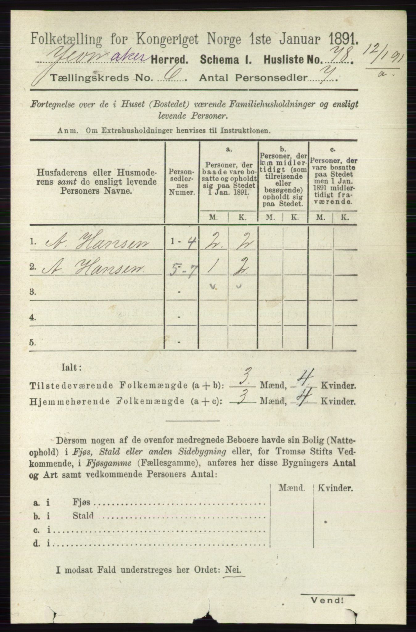 RA, 1891 census for 0532 Jevnaker, 1891, p. 3091