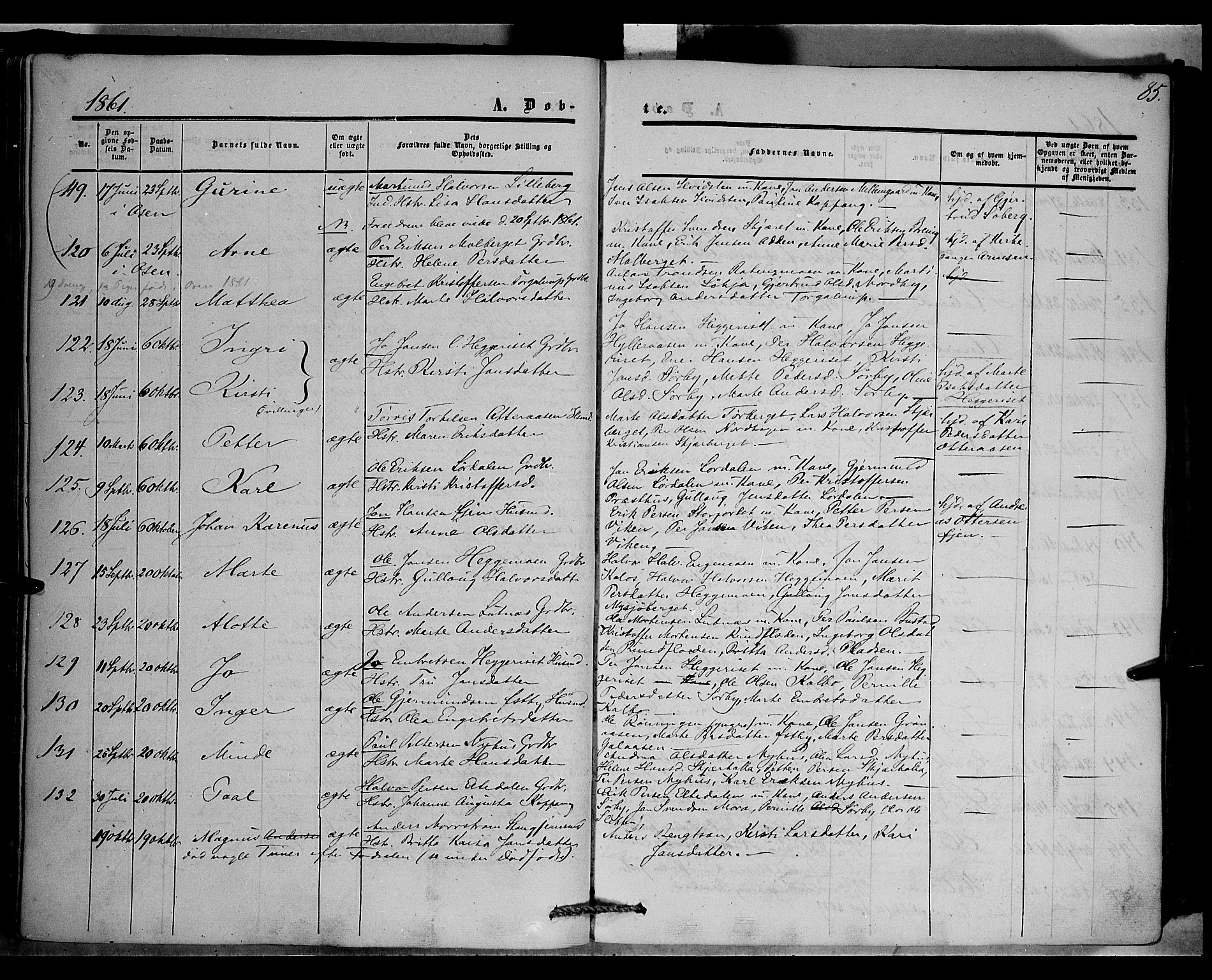 Trysil prestekontor, AV/SAH-PREST-046/H/Ha/Haa/L0005: Parish register (official) no. 5, 1851-1865, p. 85