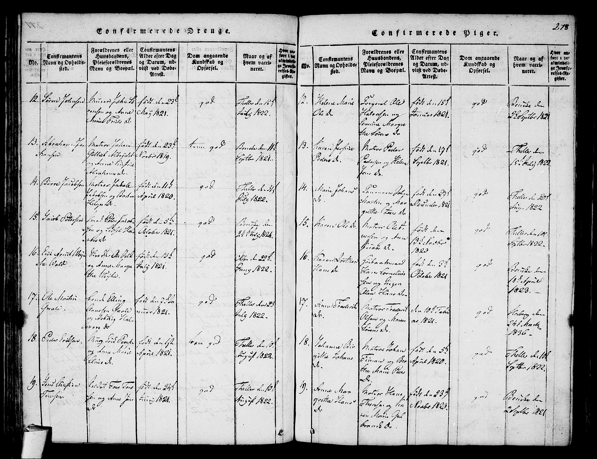 Stavern kirkebøker, AV/SAKO-A-318/F/Fa/L0006: Parish register (official) no. 6, 1816-1839, p. 278