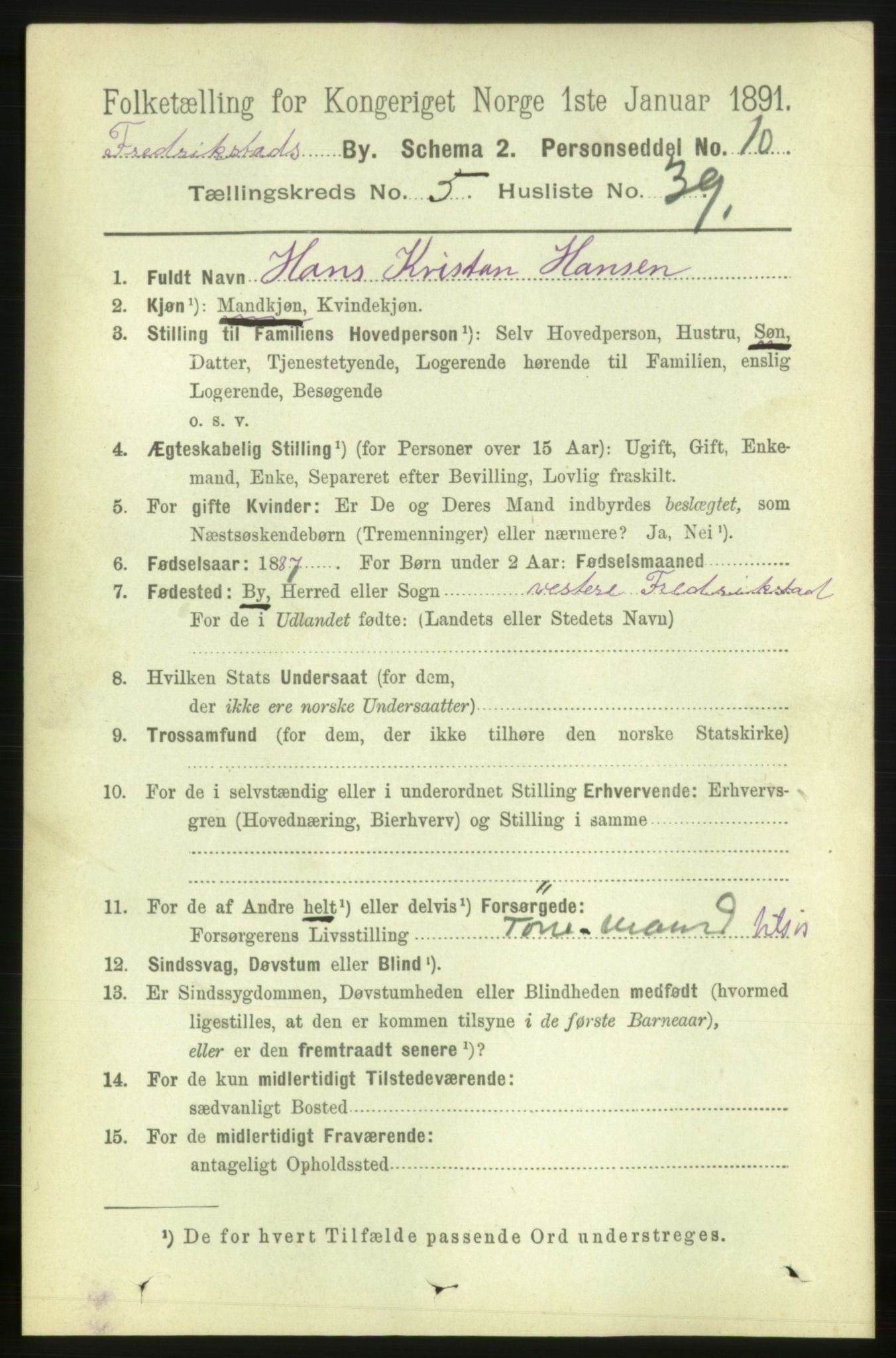 RA, 1891 census for 0103 Fredrikstad, 1891, p. 7169