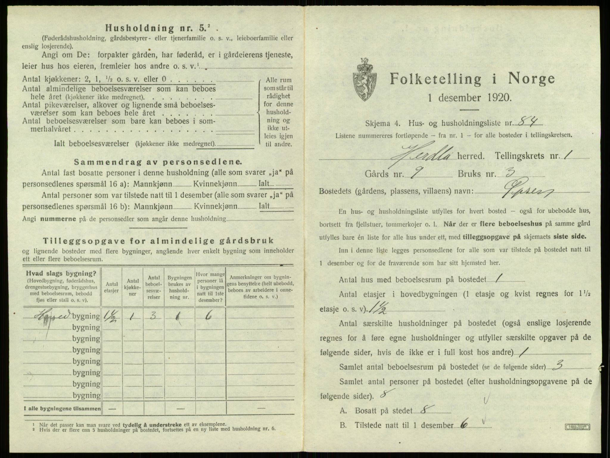 SAB, 1920 census for Herdla, 1920, p. 216