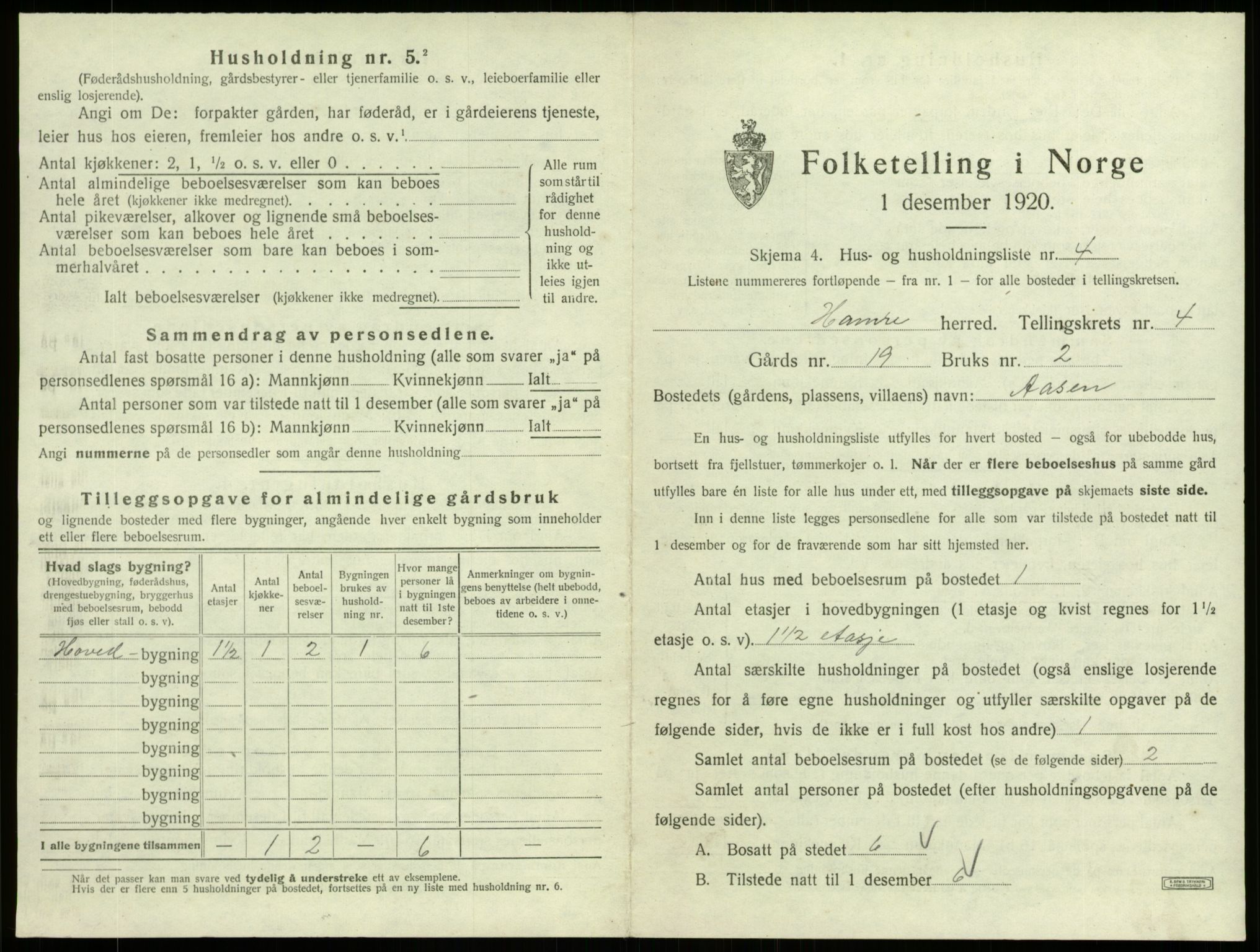 SAB, 1920 census for Hamre, 1920, p. 323