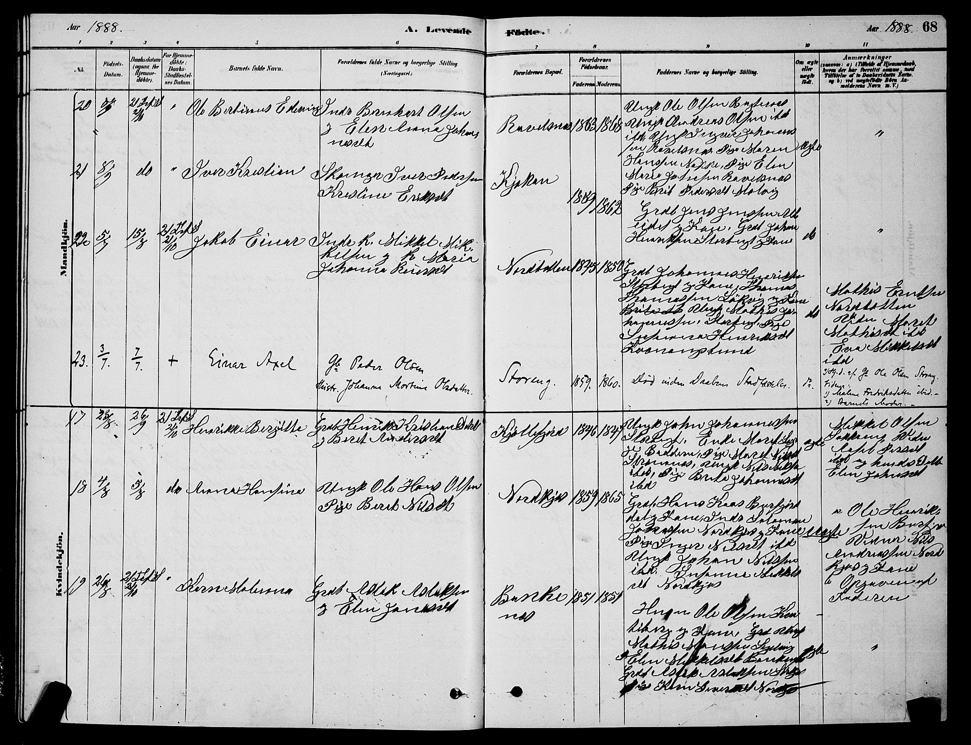 Skjervøy sokneprestkontor, AV/SATØ-S-1300/H/Ha/Hab/L0015klokker: Parish register (copy) no. 15, 1878-1890, p. 68