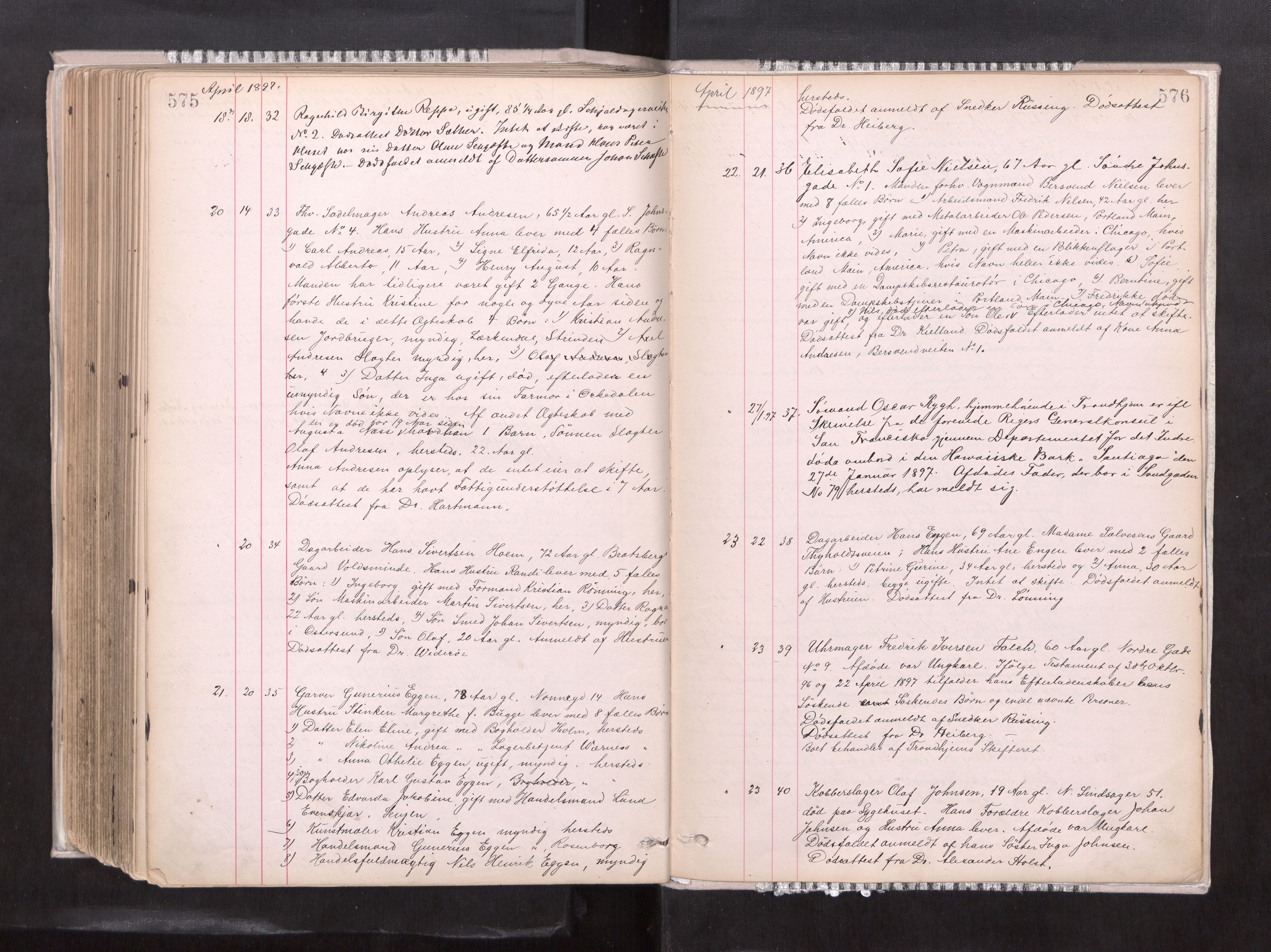 Trondheim byfogd, AV/SAT-A-0003/1/3/3L/L0004: Dødsanmeldelsesprotokoll, 1891-1897, p. 575-576