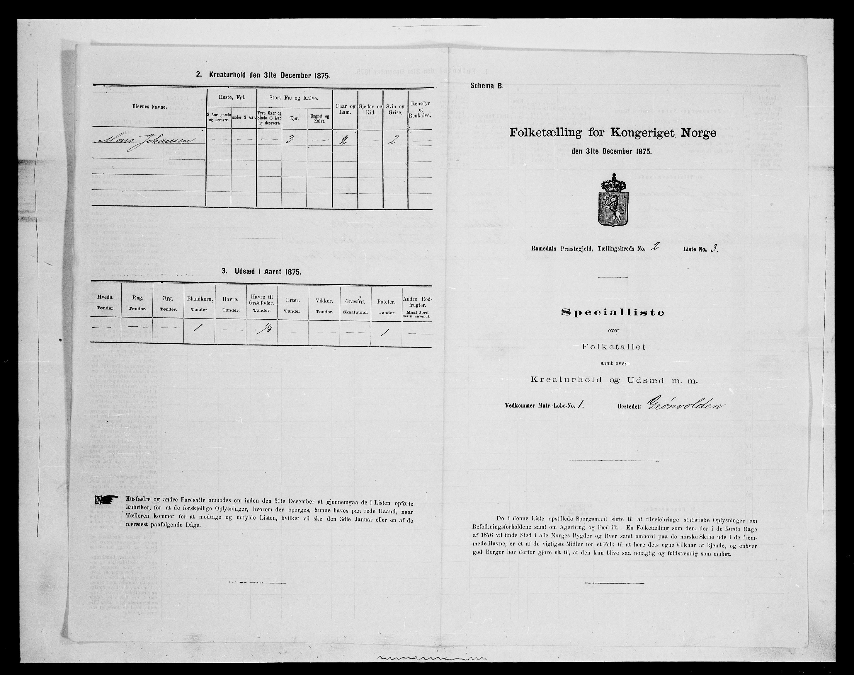 SAH, 1875 census for 0416P Romedal, 1875, p. 284