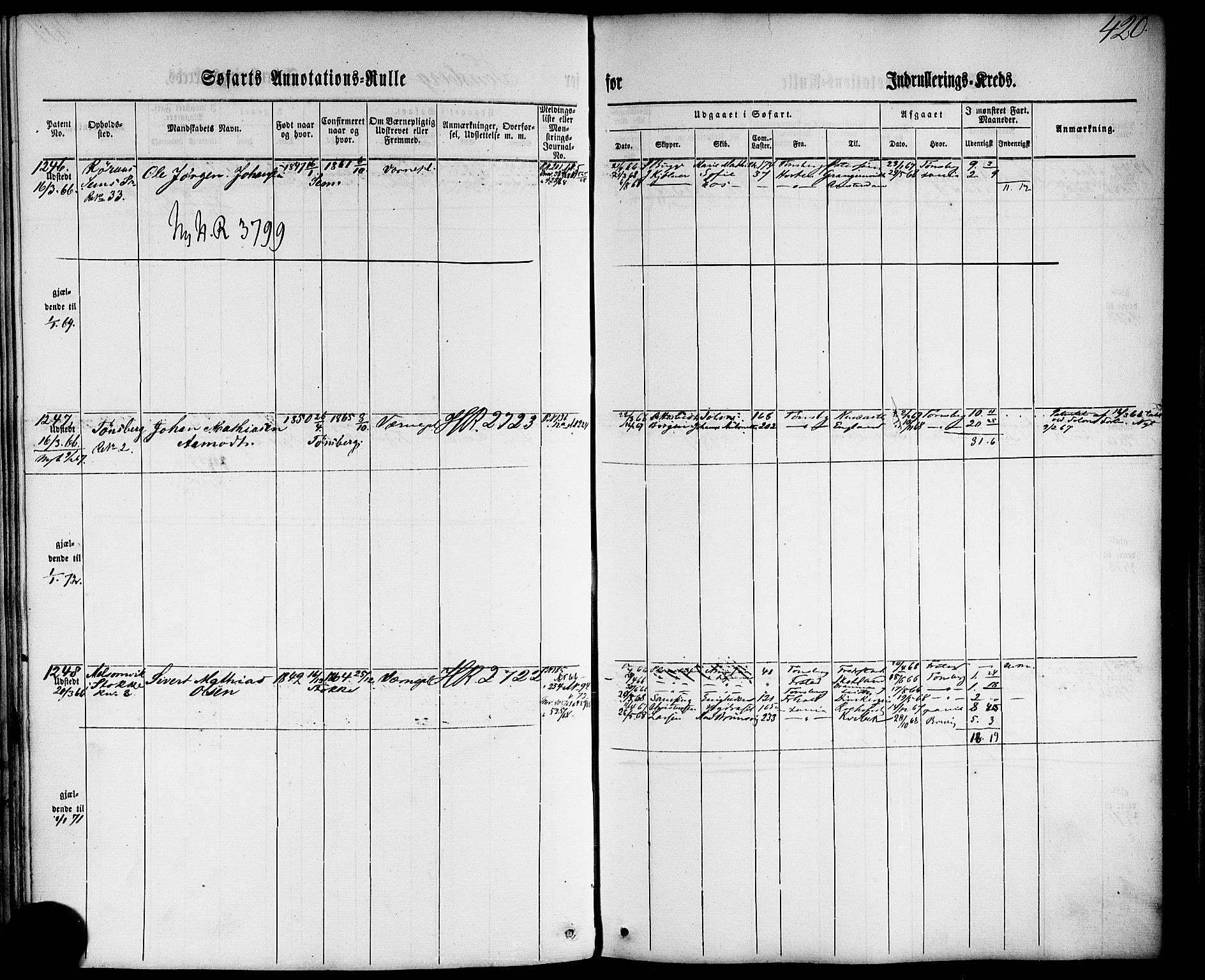 Tønsberg innrulleringskontor, AV/SAKO-A-786/F/Fb/L0001: Annotasjonsrulle Patent nr. 1-1724, 1860-1868, p. 439