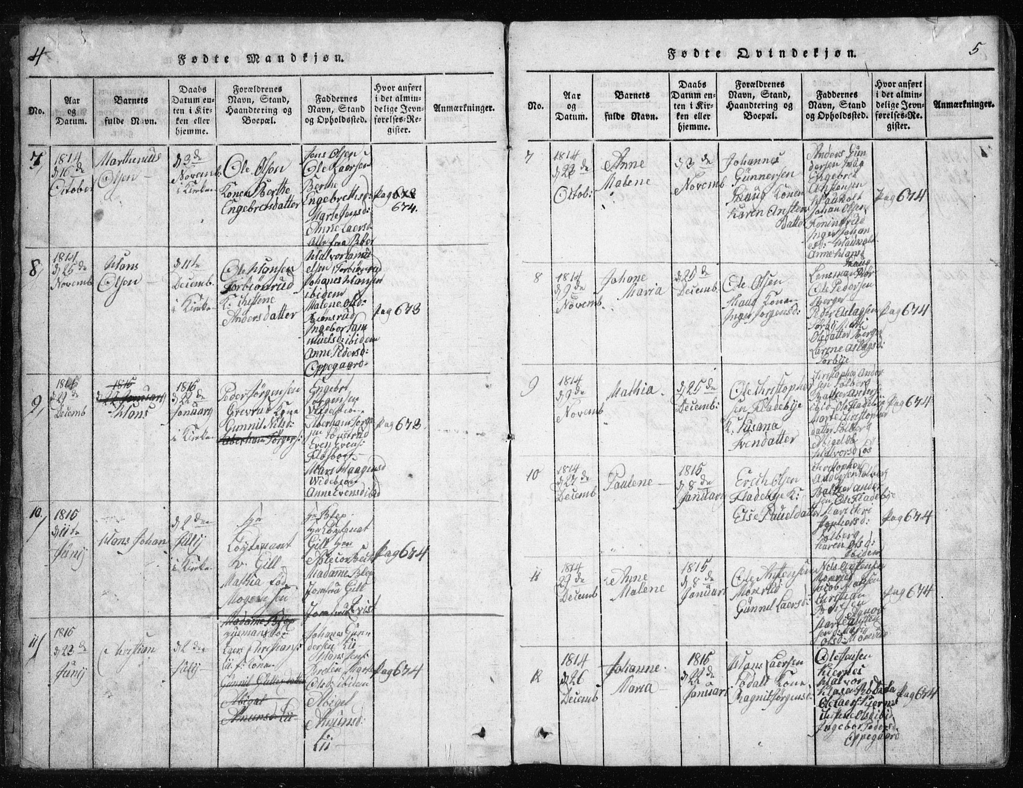 Nesodden prestekontor Kirkebøker, AV/SAO-A-10013/G/Ga/L0001: Parish register (copy) no. I 1, 1814-1847, p. 4-5