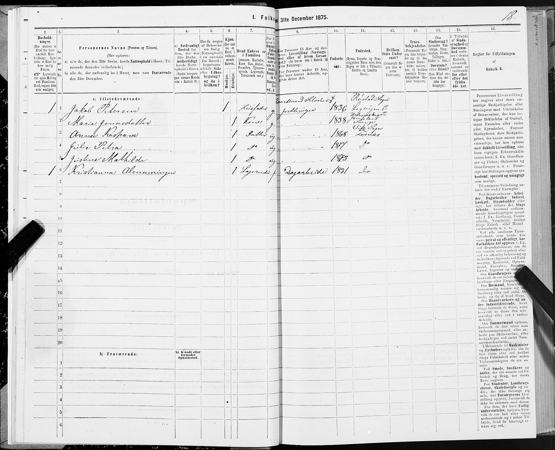 SAT, 1875 census for 1748P Fosnes, 1875, p. 3018