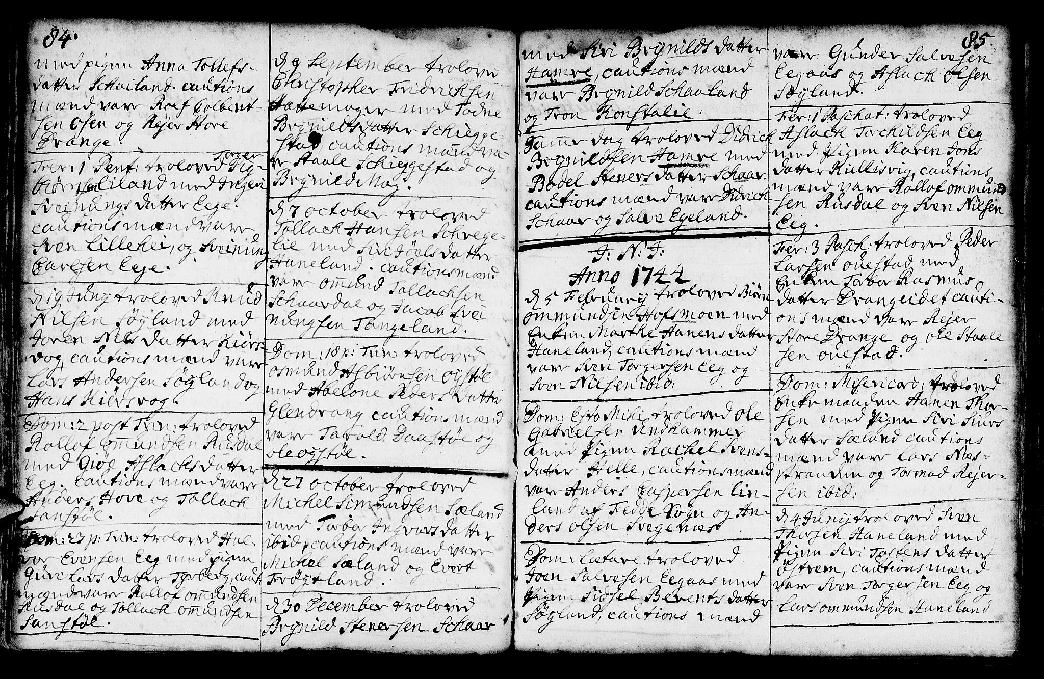 Lund sokneprestkontor, SAST/A-101809/S06/L0002: Parish register (official) no. A 2, 1738-1760, p. 84-85