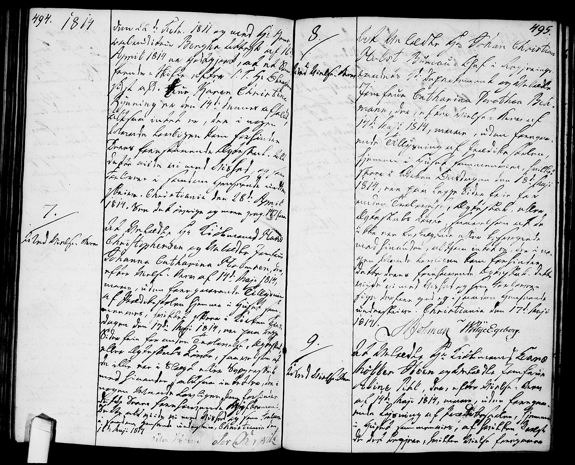 Oslo domkirke Kirkebøker, SAO/A-10752/L/La/L0011: Best man's statements no. 11, 1807-1819, p. 494-495