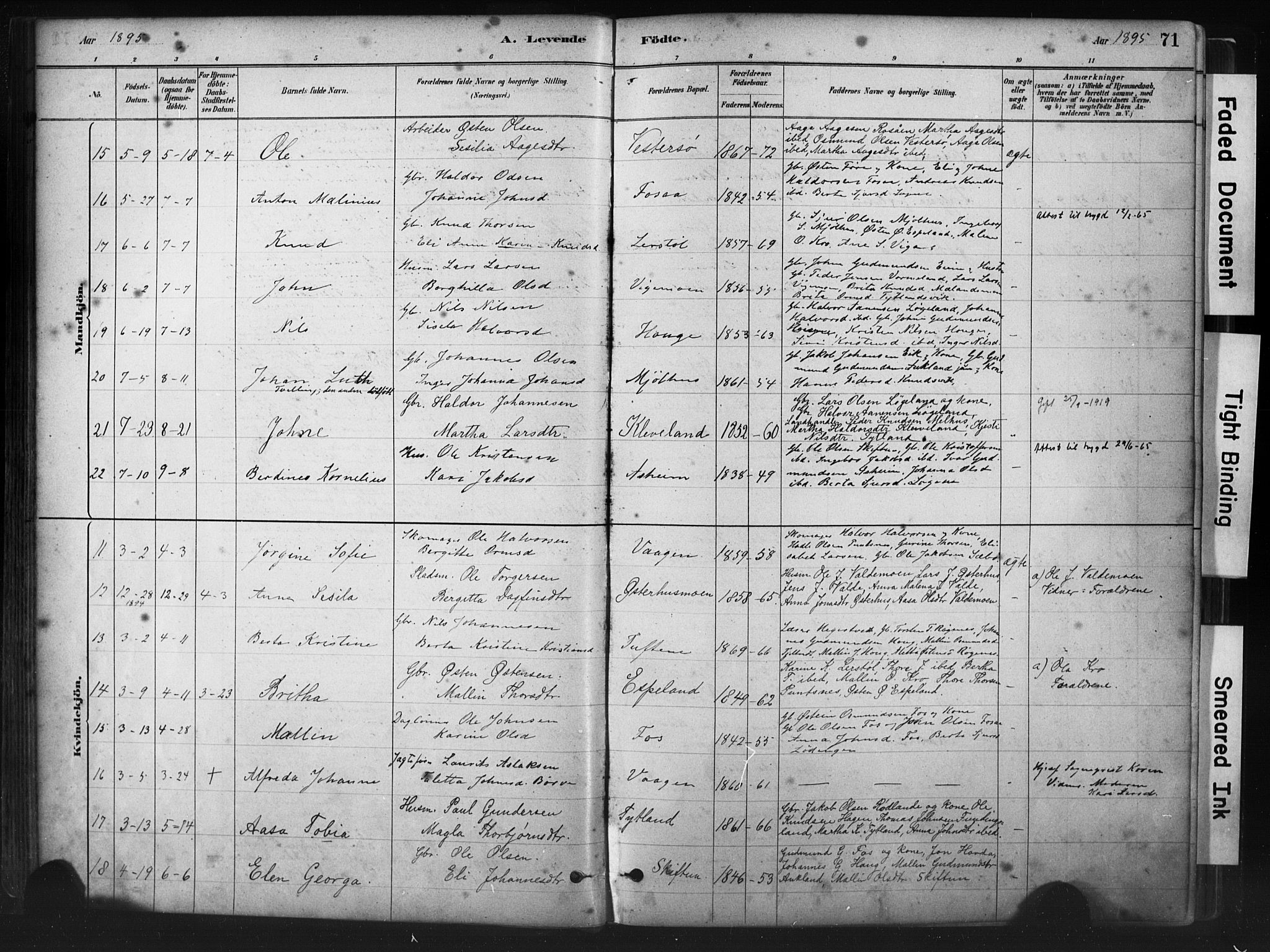 Hjelmeland sokneprestkontor, AV/SAST-A-101843/01/IV/L0014: Parish register (official) no. A 14, 1879-1900, p. 71