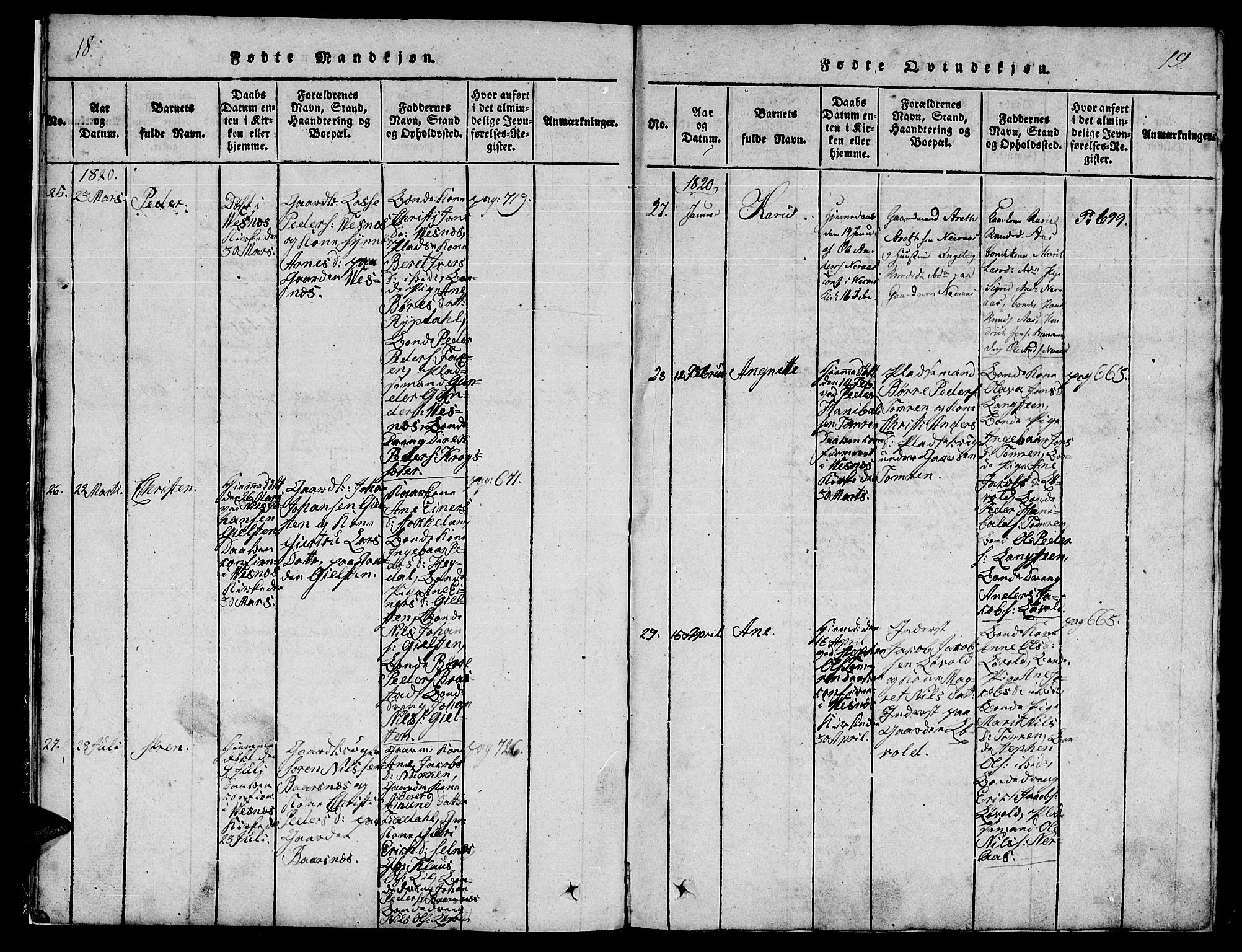 Ministerialprotokoller, klokkerbøker og fødselsregistre - Møre og Romsdal, AV/SAT-A-1454/539/L0528: Parish register (official) no. 539A01, 1818-1847, p. 18-19