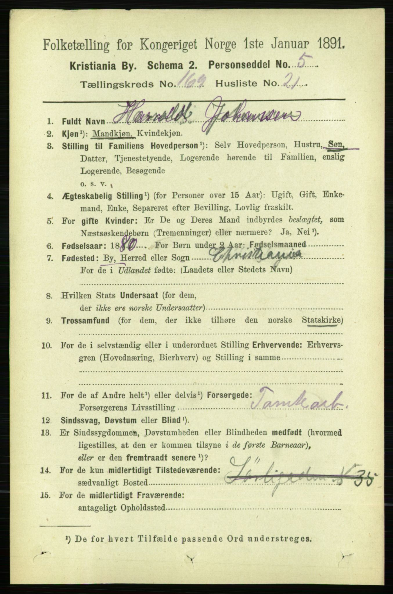 RA, 1891 census for 0301 Kristiania, 1891, p. 99160