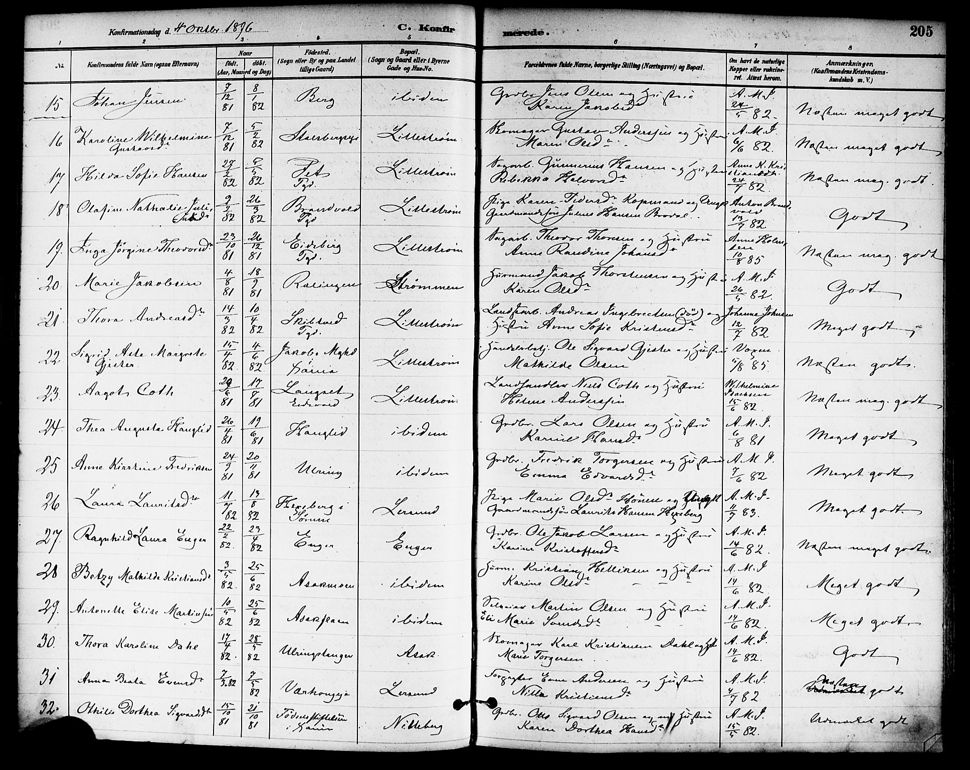 Skedsmo prestekontor Kirkebøker, SAO/A-10033a/F/Fa/L0014: Parish register (official) no. I 14, 1892-1901, p. 205