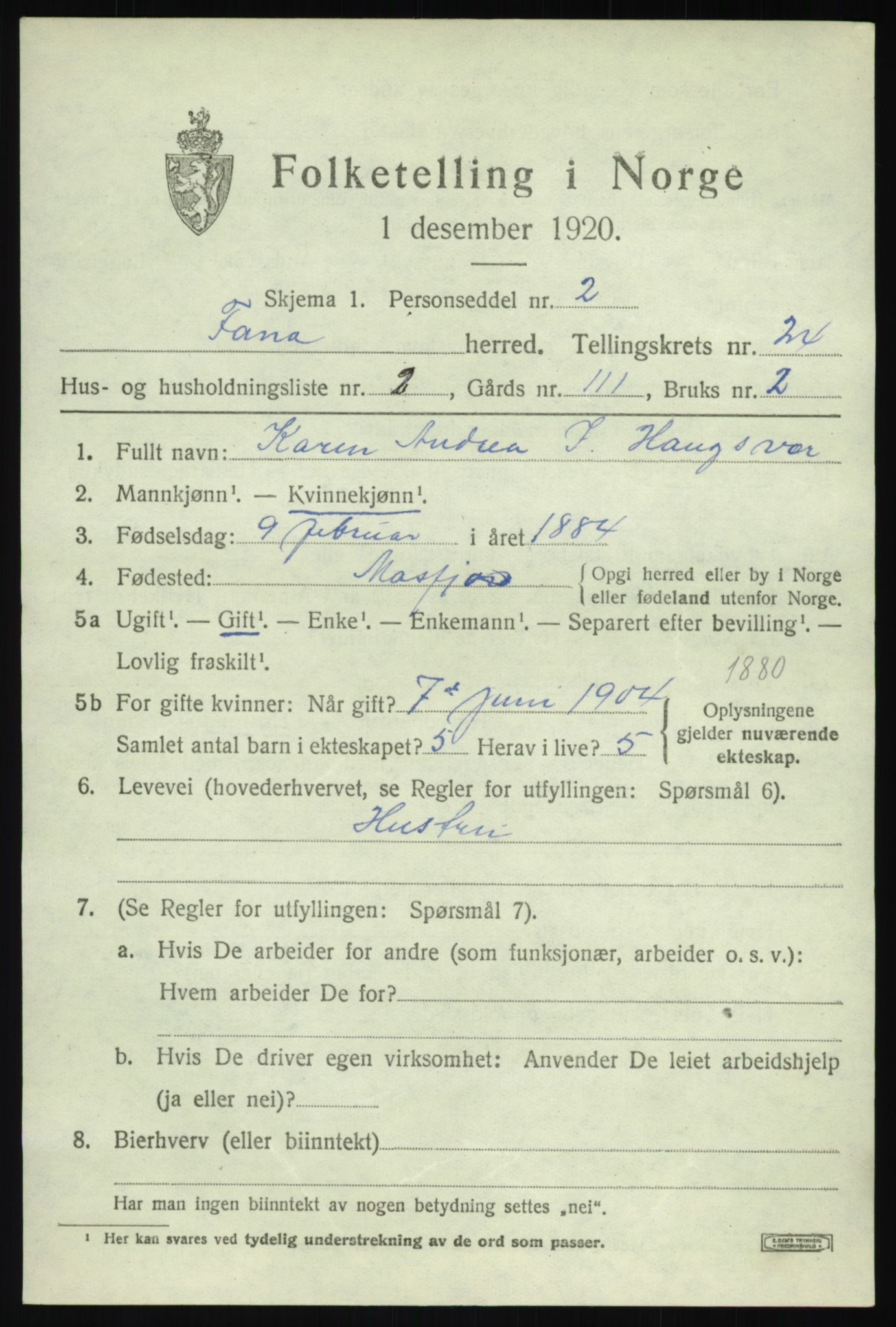 SAB, 1920 census for Fana, 1920, p. 27199