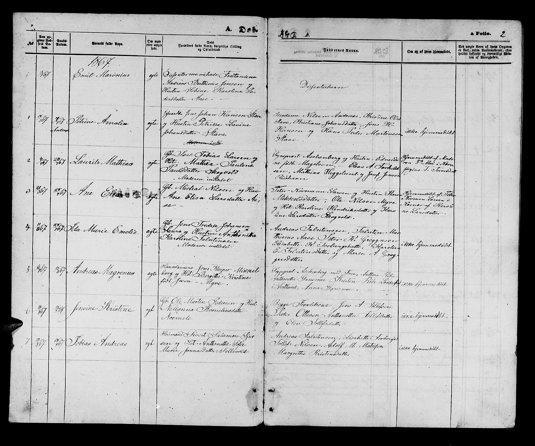 Ministerialprotokoller, klokkerbøker og fødselsregistre - Nordland, AV/SAT-A-1459/897/L1412: Parish register (copy) no. 897C02, 1867-1886, p. 2