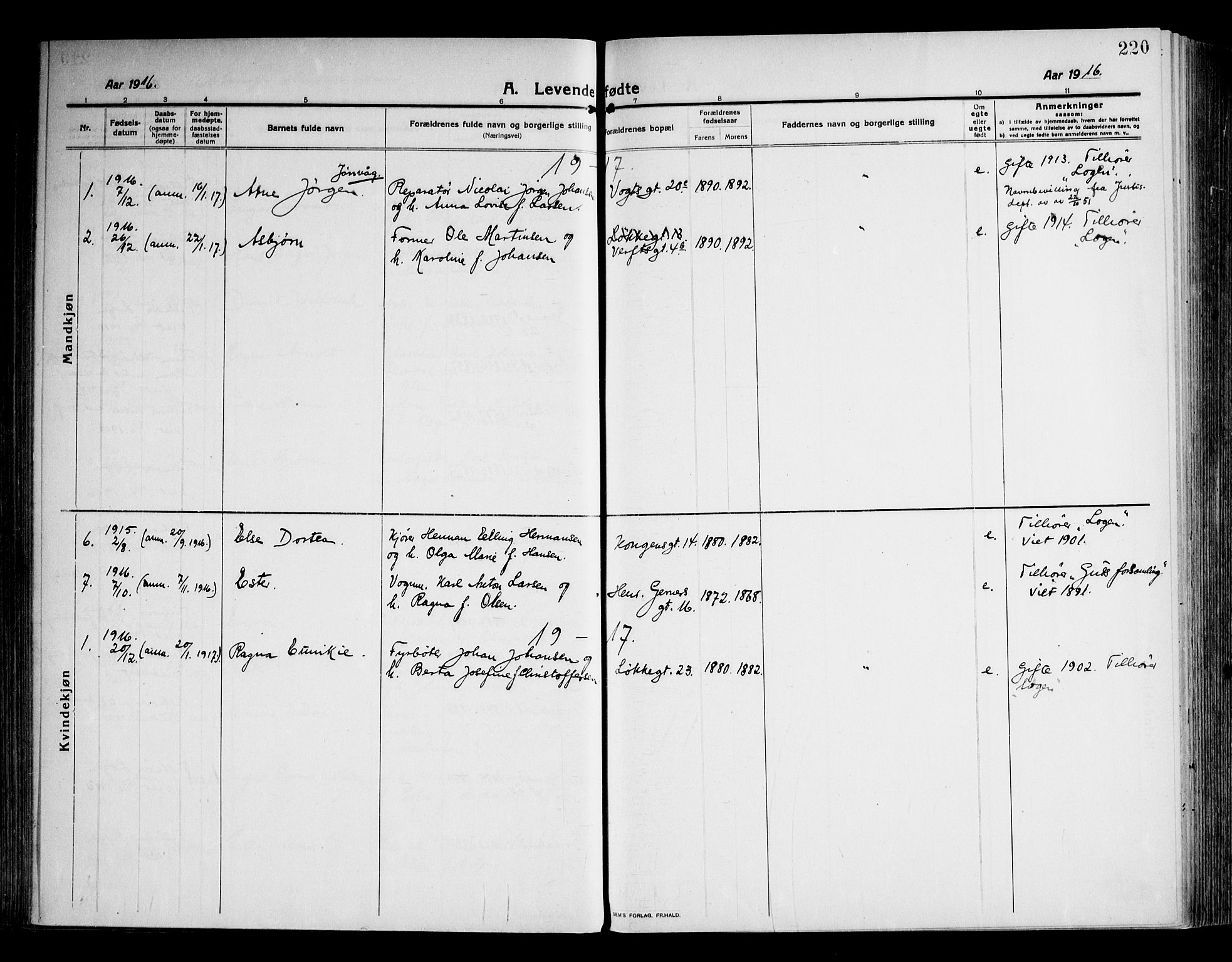 Moss prestekontor Kirkebøker, SAO/A-2003/F/Fb/L0005: Parish register (official) no. II 5, 1913-1923, p. 220