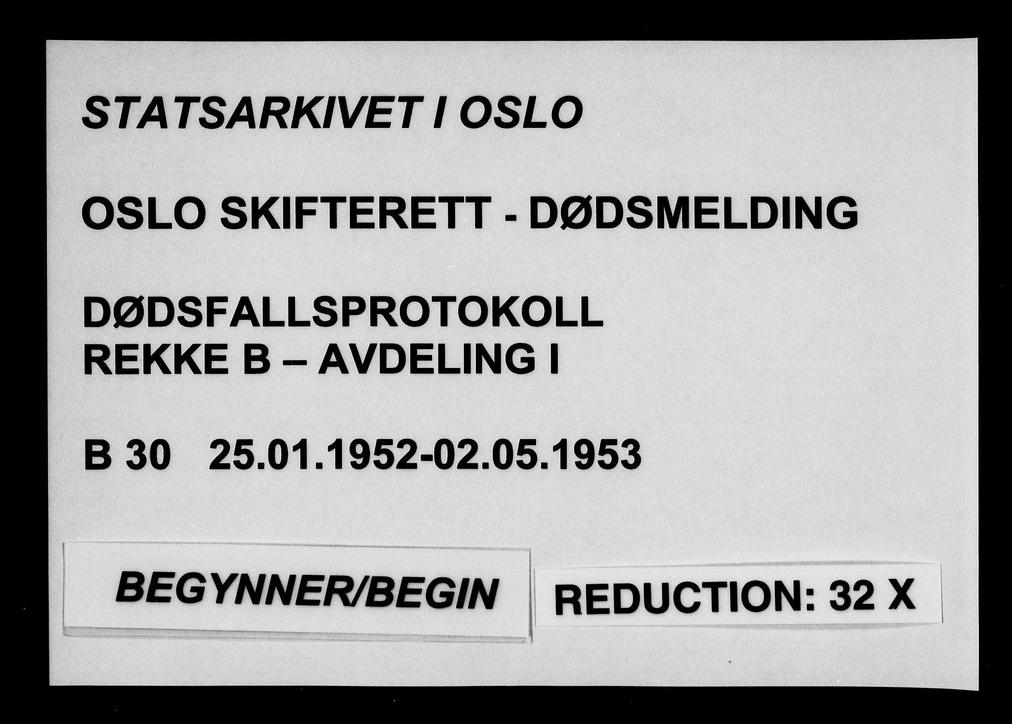 Oslo skifterett, AV/SAO-A-10383/G/Ga/Gab/L0030: Dødsfallsprotokoll - avd. I, 1952-1953