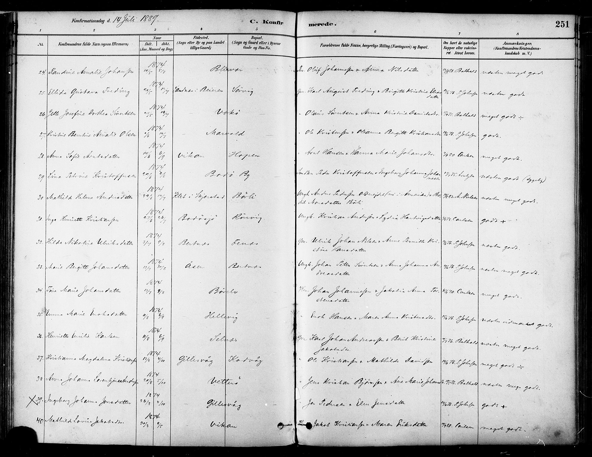 Ministerialprotokoller, klokkerbøker og fødselsregistre - Nordland, AV/SAT-A-1459/802/L0054: Parish register (official) no. 802A01, 1879-1893, p. 251