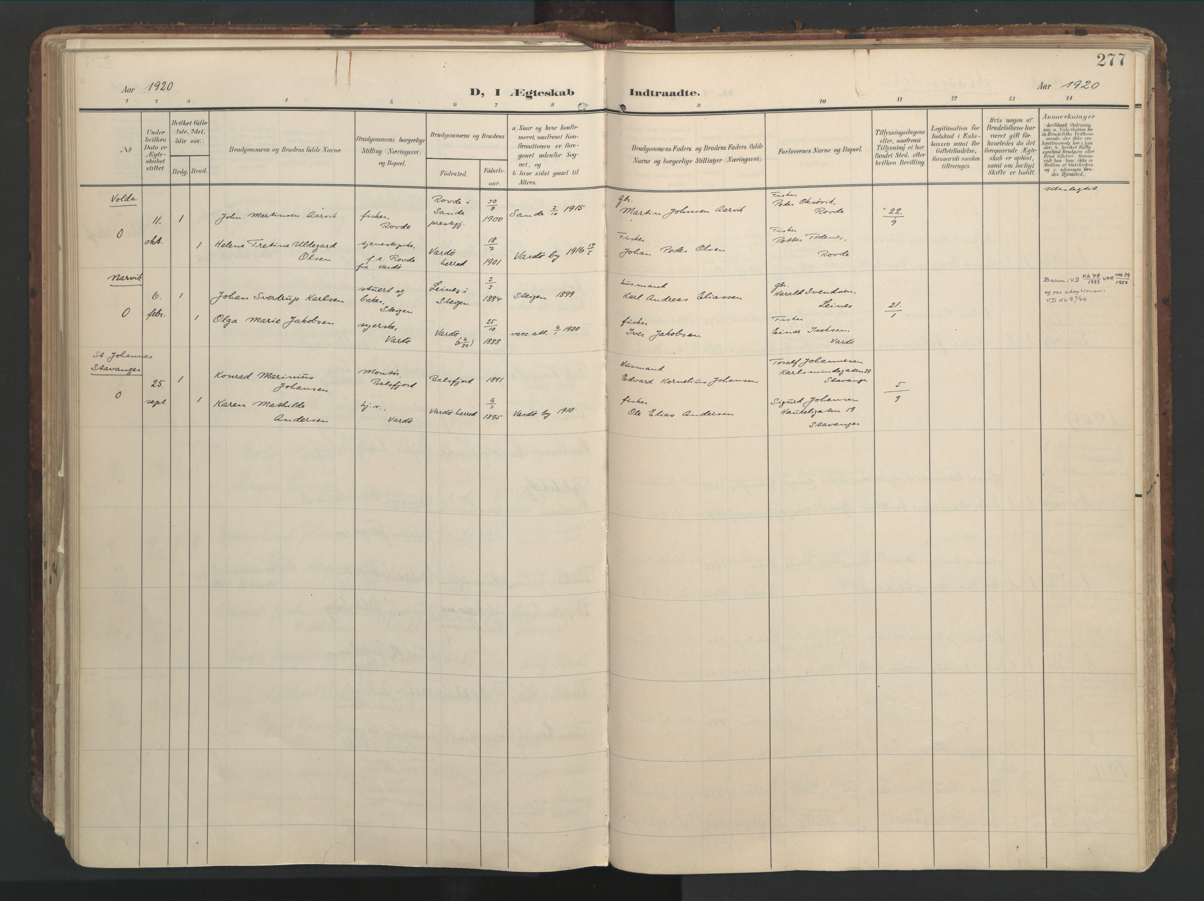 Vardø sokneprestkontor, AV/SATØ-S-1332/H/Ha/L0012kirke: Parish register (official) no. 12, 1907-1921, p. 277