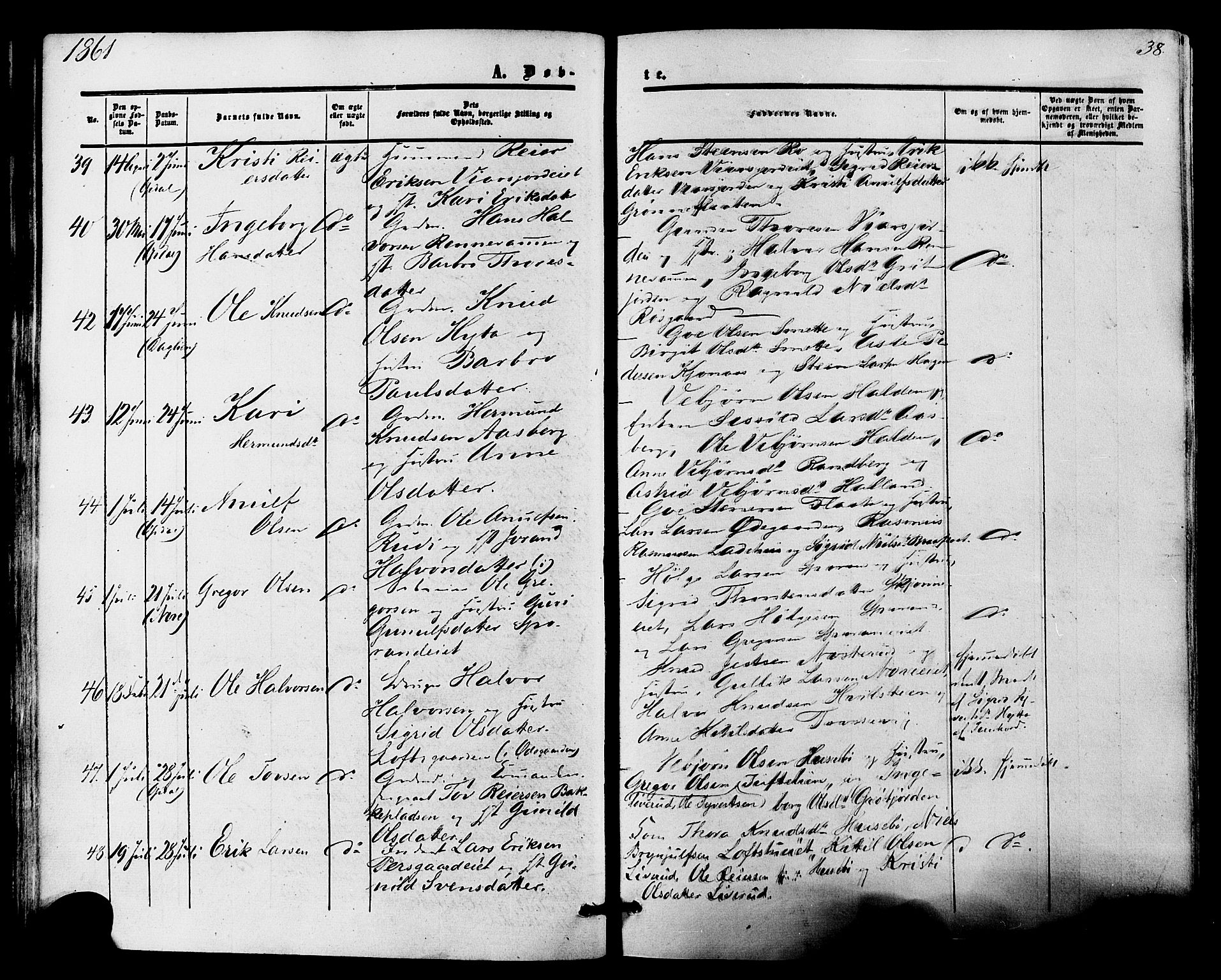 Nore kirkebøker, SAKO/A-238/F/Fa/L0003: Parish register (official) no. I 3, 1858-1866, p. 38