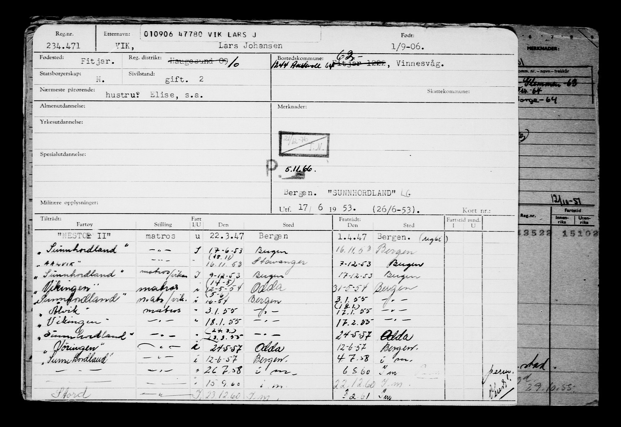 Direktoratet for sjømenn, AV/RA-S-3545/G/Gb/L0067: Hovedkort, 1906, p. 9