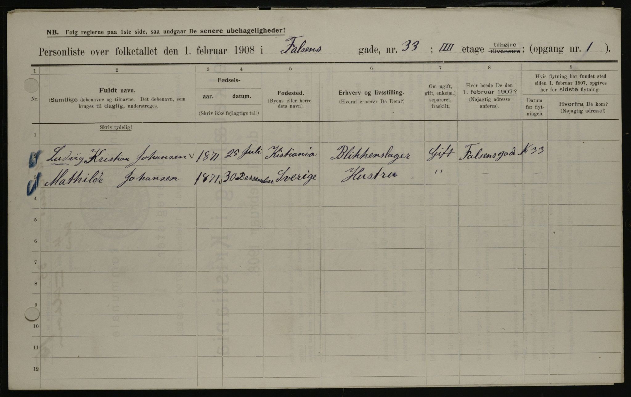 OBA, Municipal Census 1908 for Kristiania, 1908, p. 21446