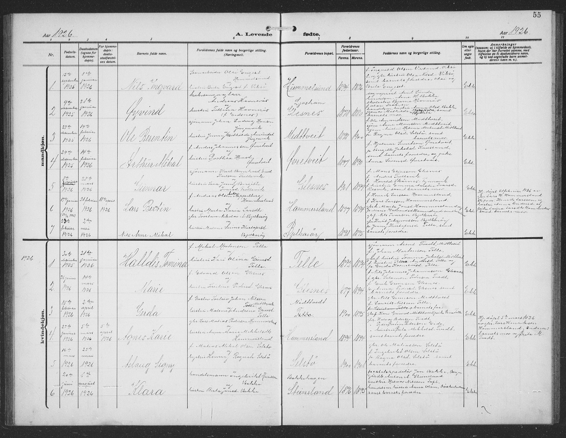 Sund sokneprestembete, SAB/A-99930: Parish register (copy) no. C 1, 1913-1928, p. 55