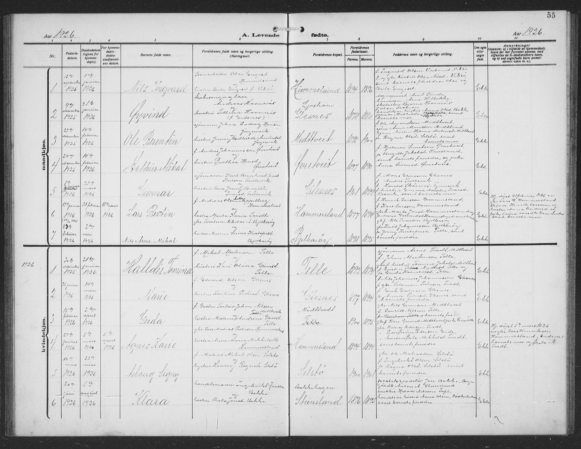 Sund sokneprestembete, AV/SAB-A-99930: Parish register (copy) no. C 1, 1913-1928, p. 55