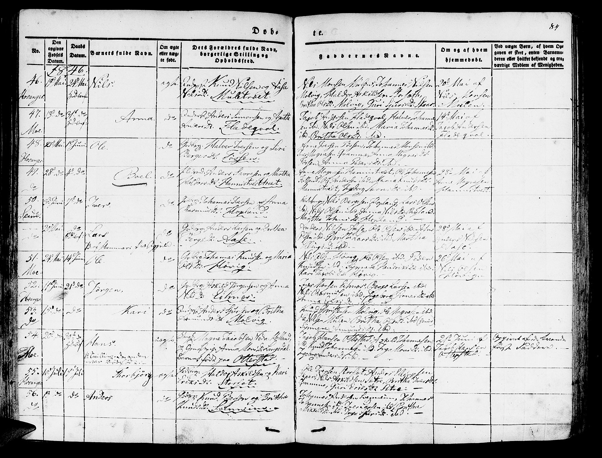 Hosanger sokneprestembete, SAB/A-75801/H/Haa: Parish register (official) no. A 7, 1835-1848, p. 84