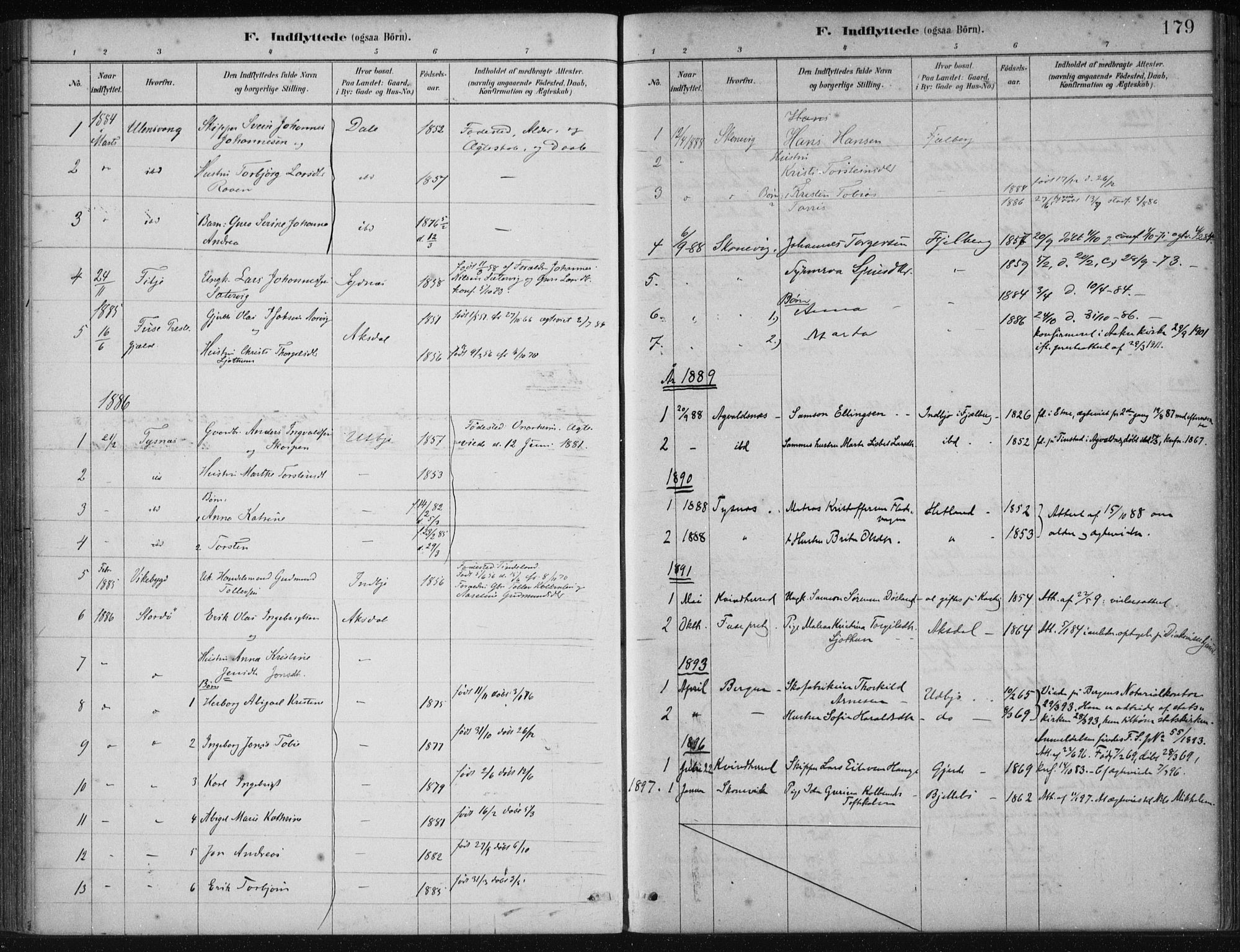 Fjelberg sokneprestembete, SAB/A-75201/H/Haa: Parish register (official) no. B  1, 1879-1919, p. 179