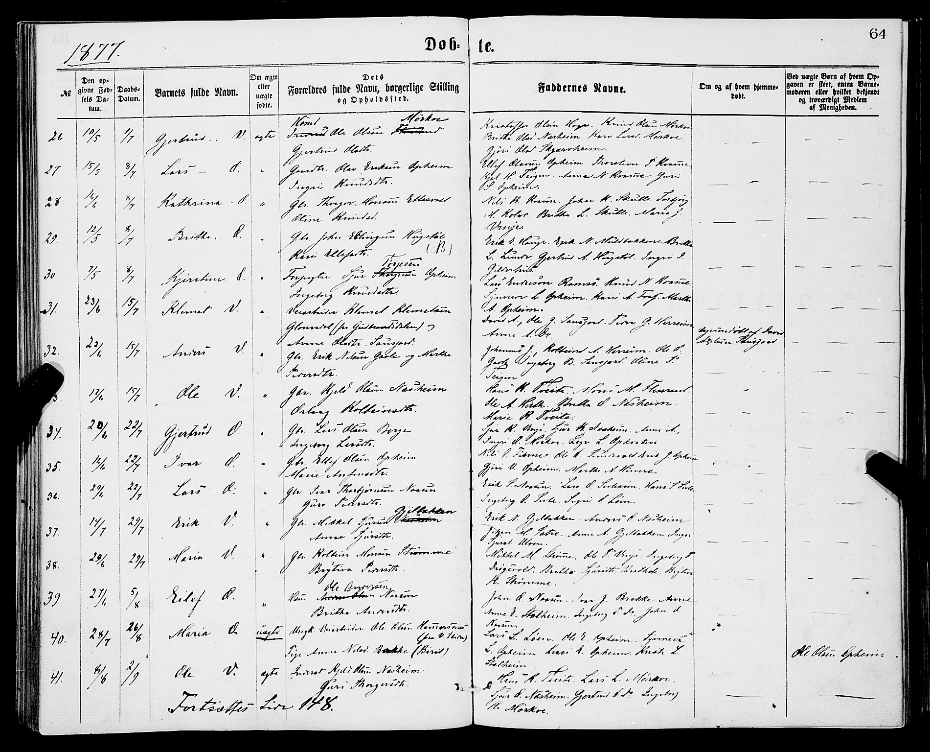 Vossestrand Sokneprestembete, AV/SAB-A-79101/H/Haa: Parish register (official) no. A 1, 1866-1877, p. 64