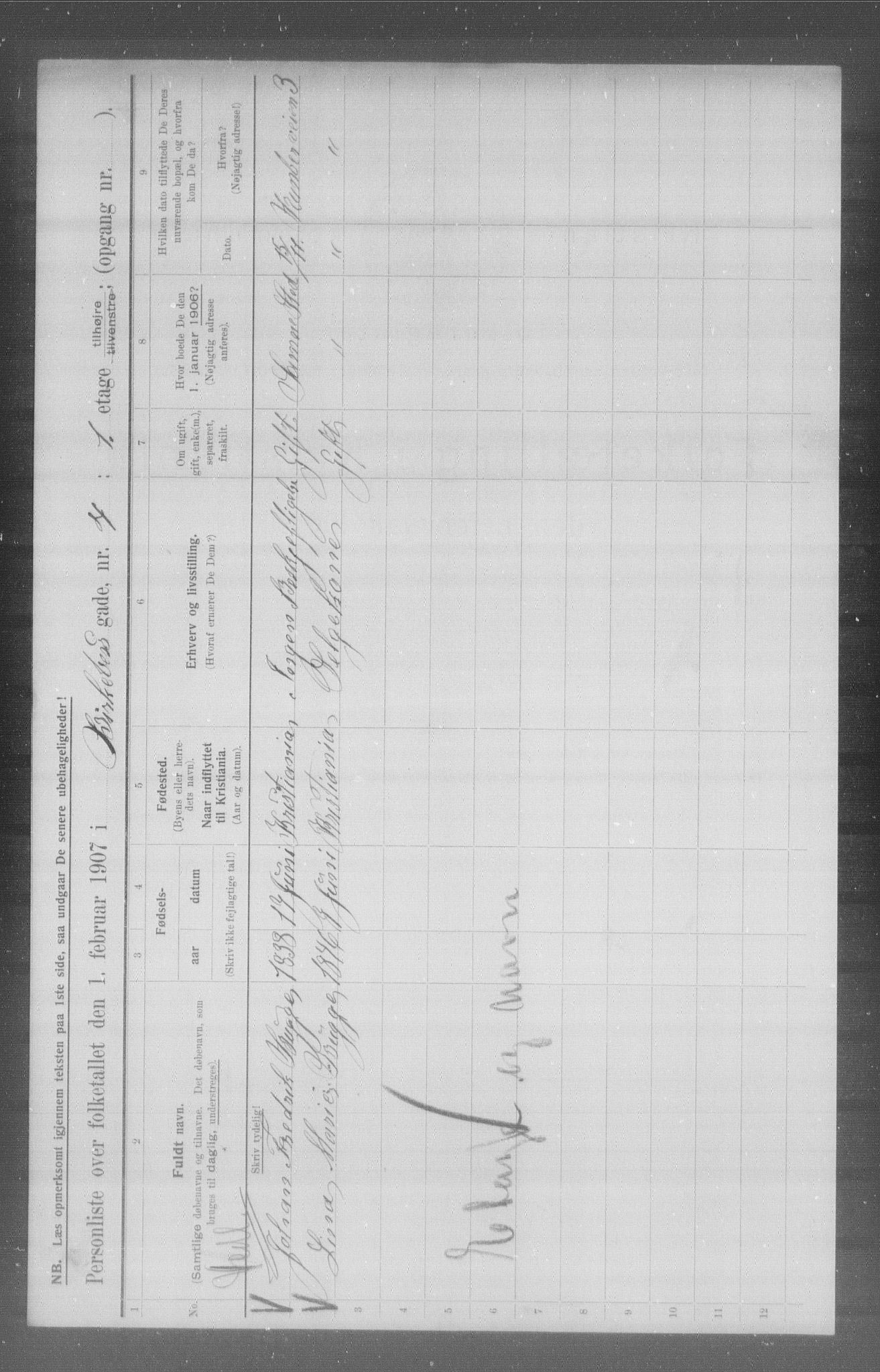 OBA, Municipal Census 1907 for Kristiania, 1907, p. 2664