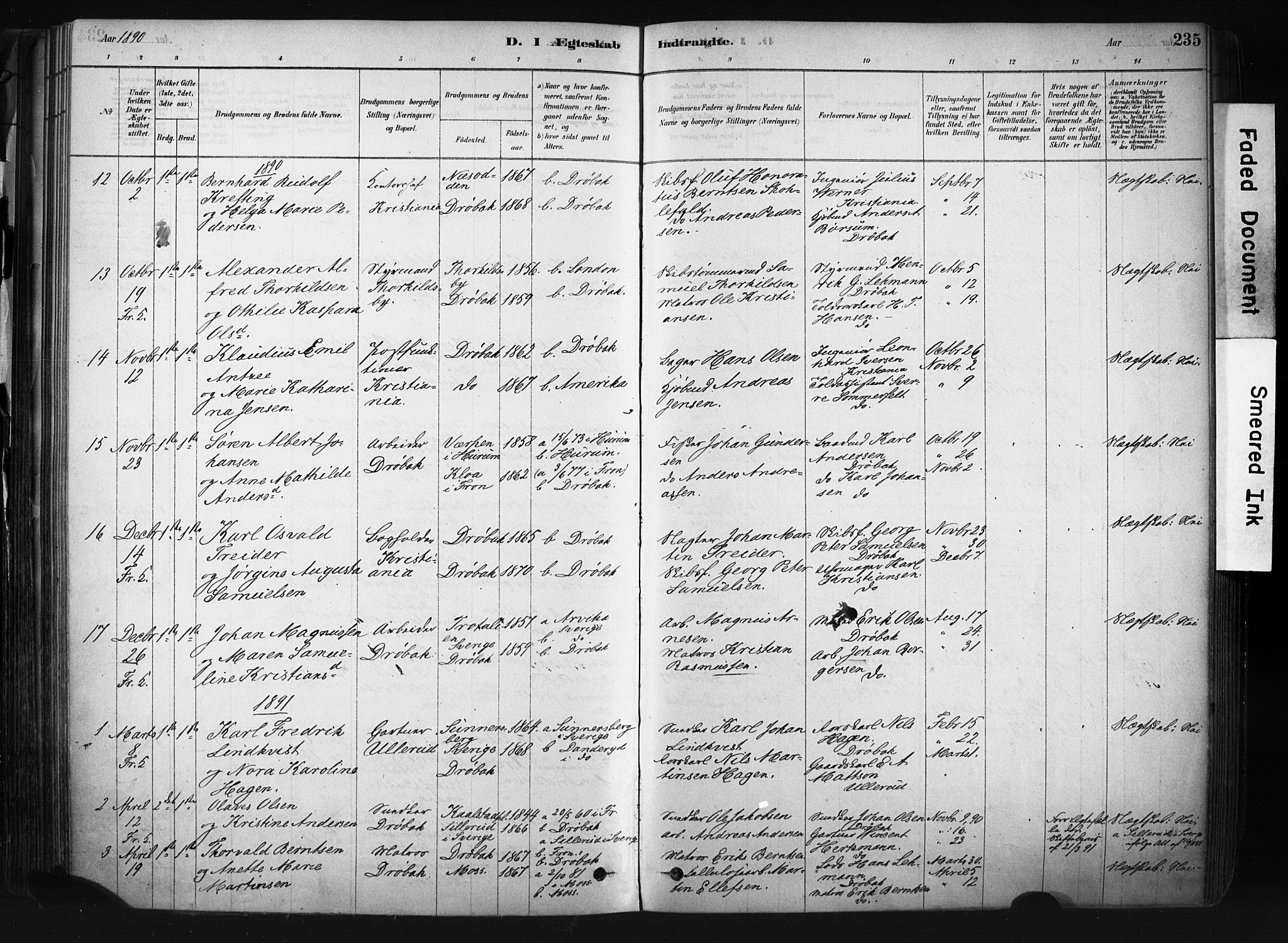 Drøbak prestekontor Kirkebøker, AV/SAO-A-10142a/F/Fb/L0001: Parish register (official) no. II 1, 1878-1891, p. 235