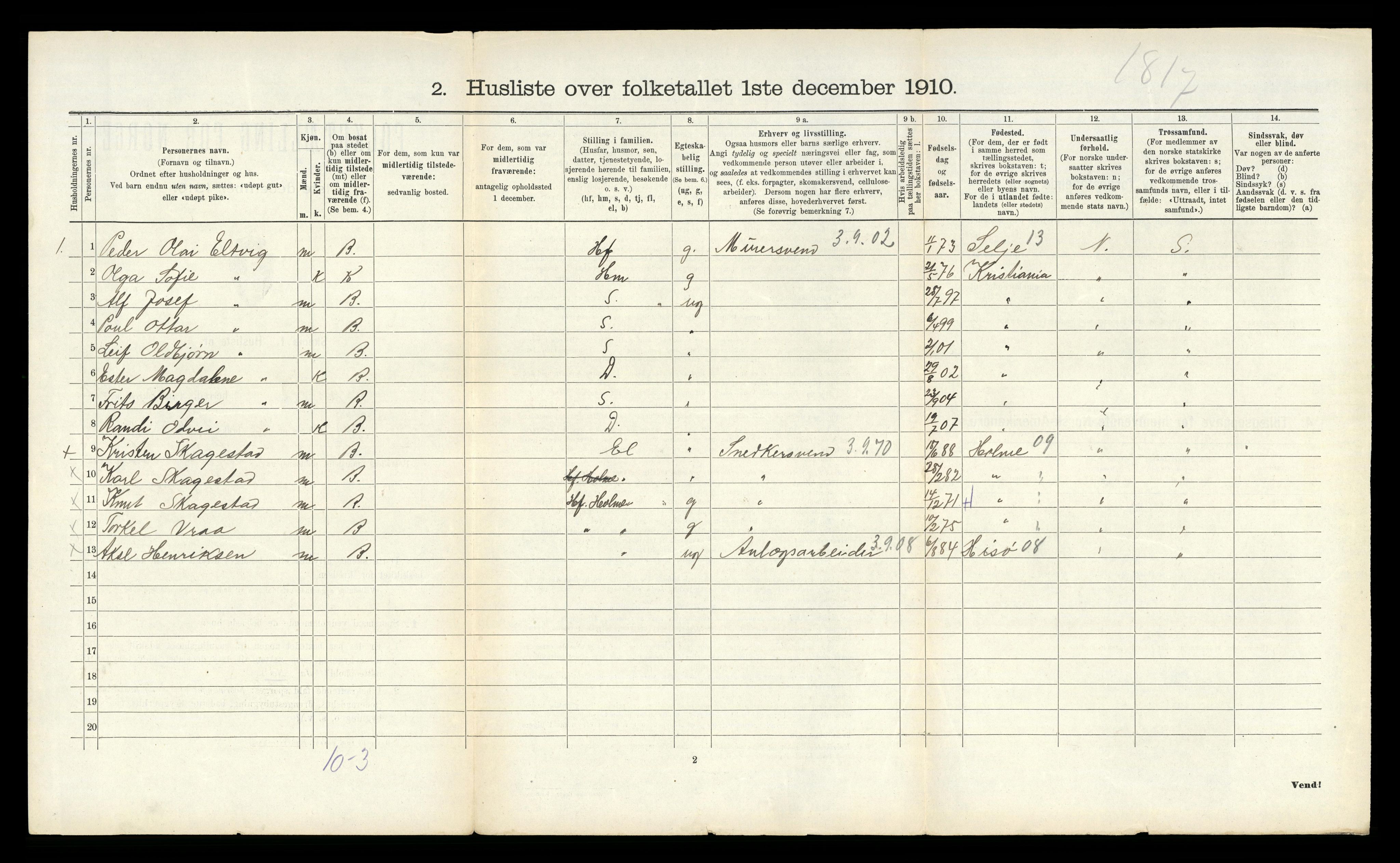 RA, 1910 census for Tinn, 1910, p. 1064