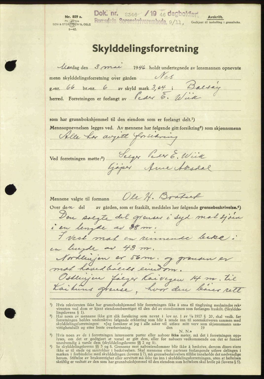 Romsdal sorenskriveri, AV/SAT-A-4149/1/2/2C: Mortgage book no. A21, 1946-1946, Diary no: : 2346/1946