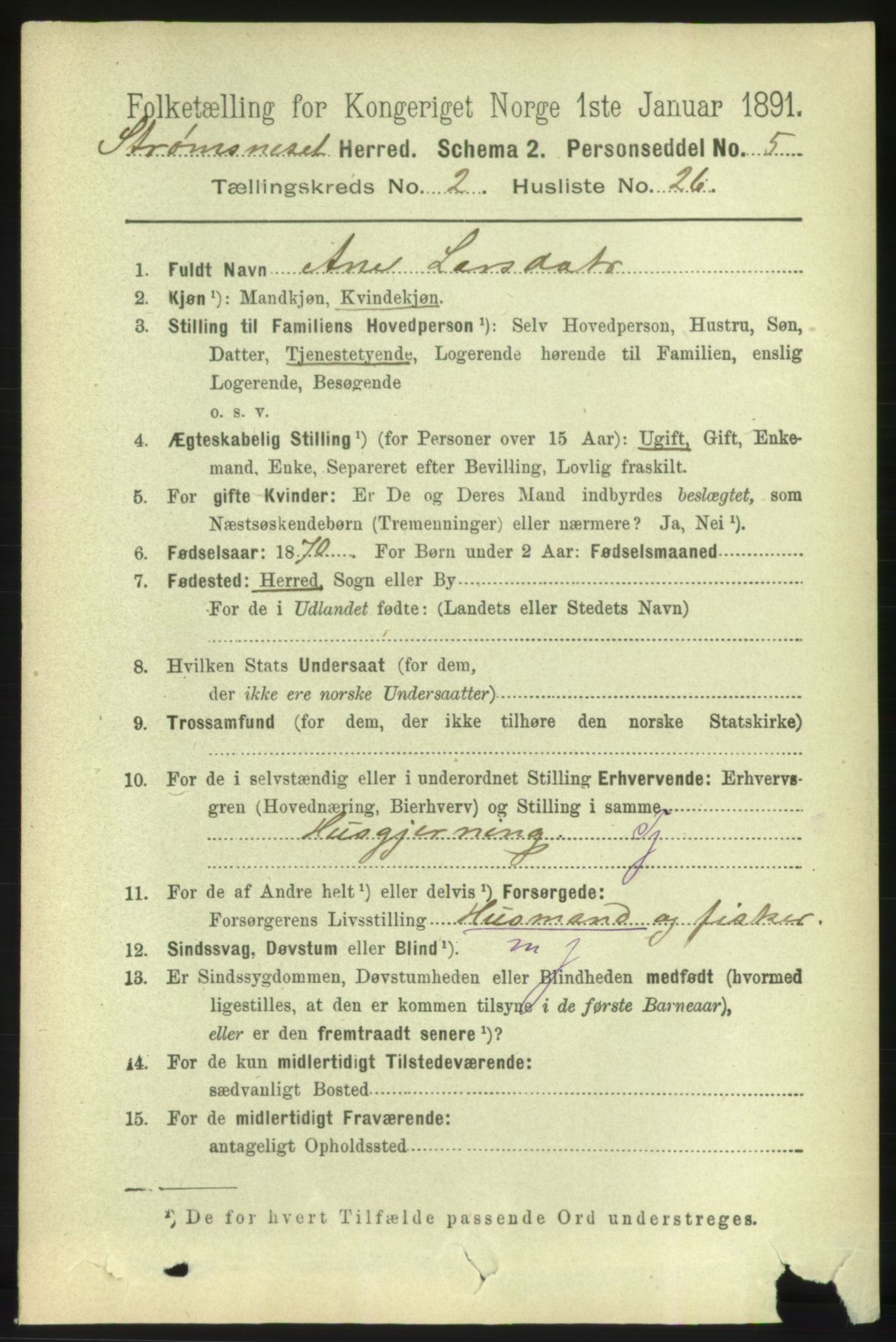 RA, 1891 census for 1559 Straumsnes, 1891, p. 421