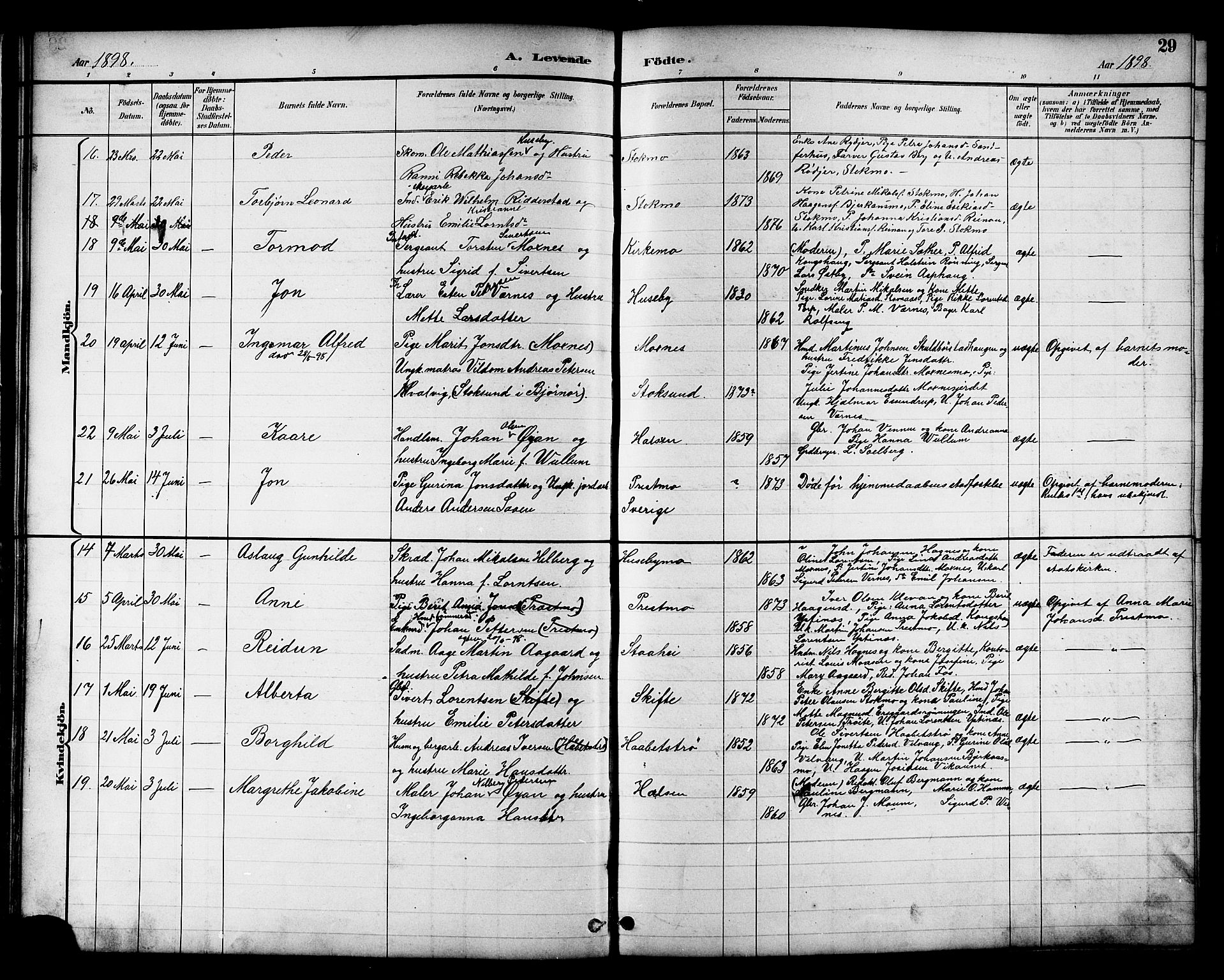 Ministerialprotokoller, klokkerbøker og fødselsregistre - Nord-Trøndelag, AV/SAT-A-1458/709/L0087: Parish register (copy) no. 709C01, 1892-1913, p. 29