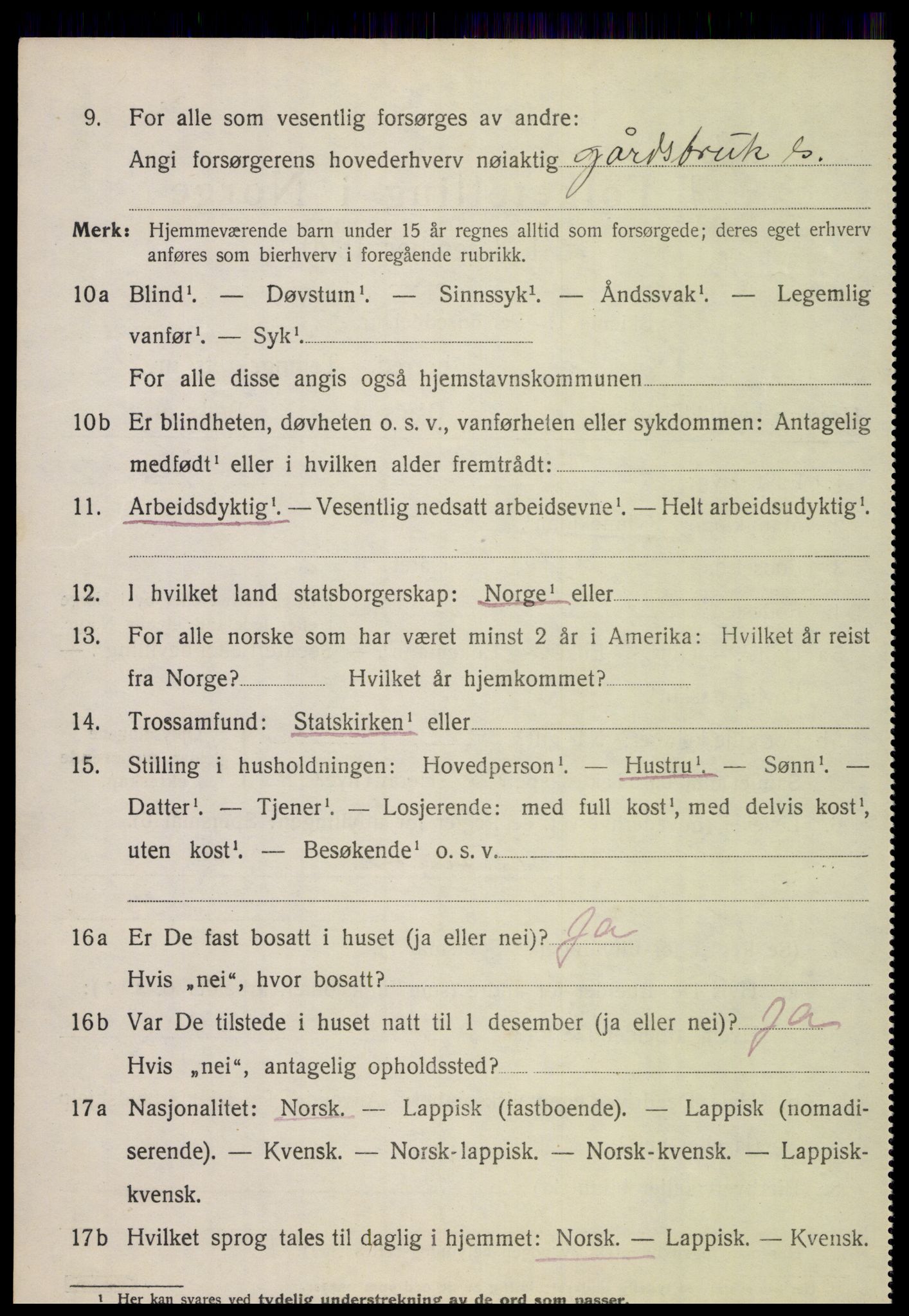 SAT, 1920 census for Nordfold, 1920, p. 2510