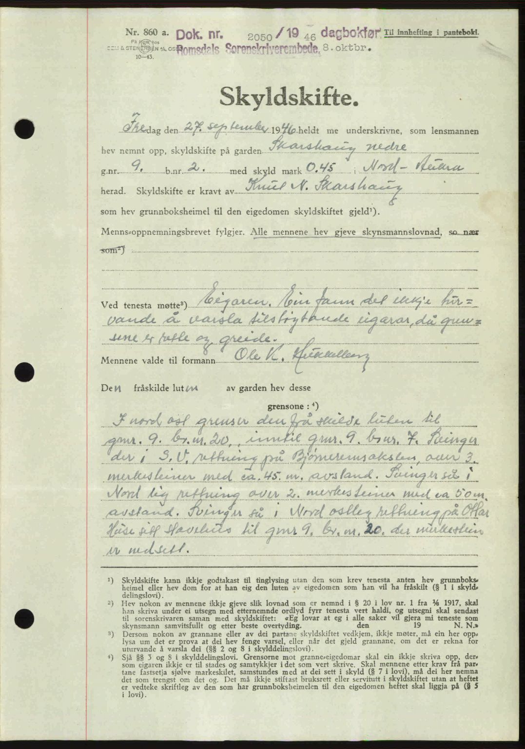 Romsdal sorenskriveri, AV/SAT-A-4149/1/2/2C: Mortgage book no. A21, 1946-1946, Diary no: : 2050/1946