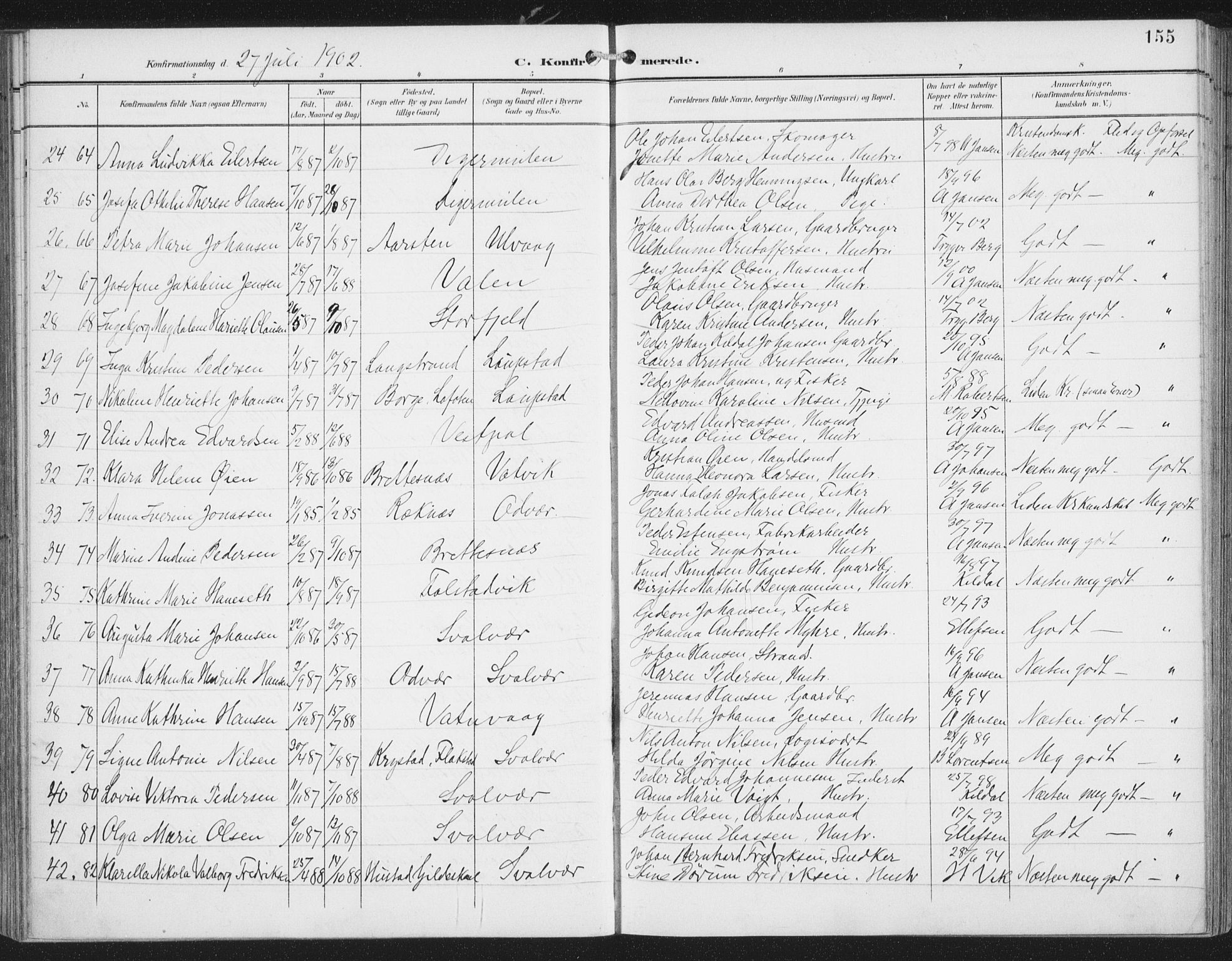 Ministerialprotokoller, klokkerbøker og fødselsregistre - Nordland, AV/SAT-A-1459/874/L1062: Parish register (official) no. 874A06, 1899-1907, p. 155