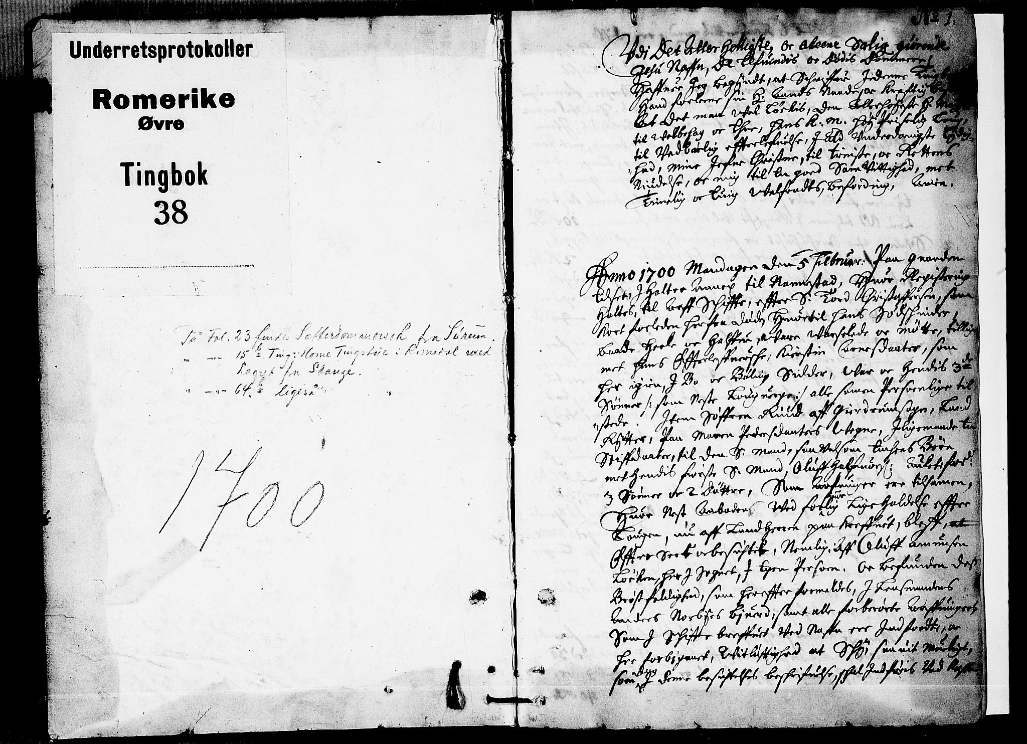 Øvre Romerike sorenskriveri, AV/SAO-A-10649/F/Fb/L0038: Tingbok 38, 1700, p. 0b-1a