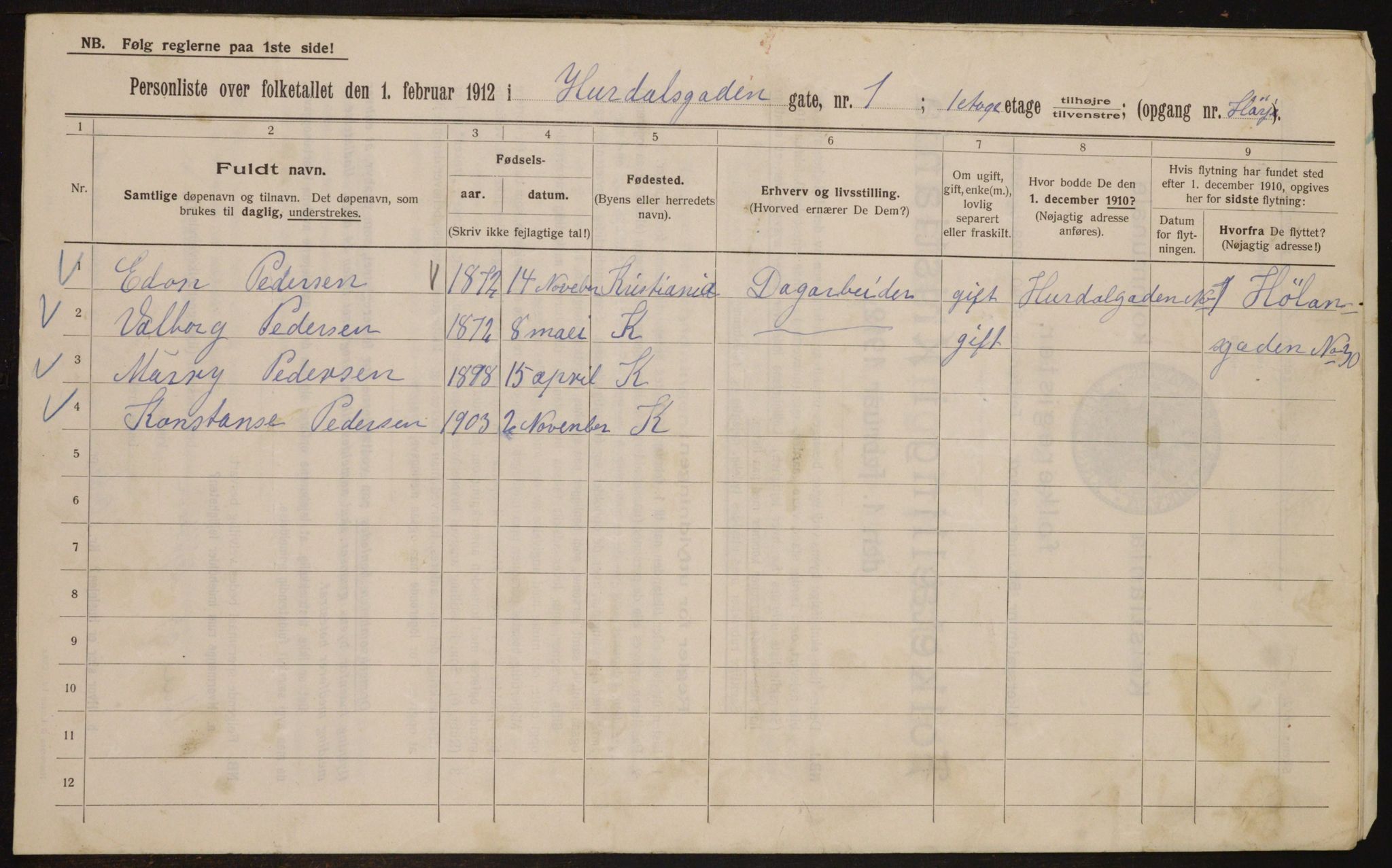 OBA, Municipal Census 1912 for Kristiania, 1912, p. 42620