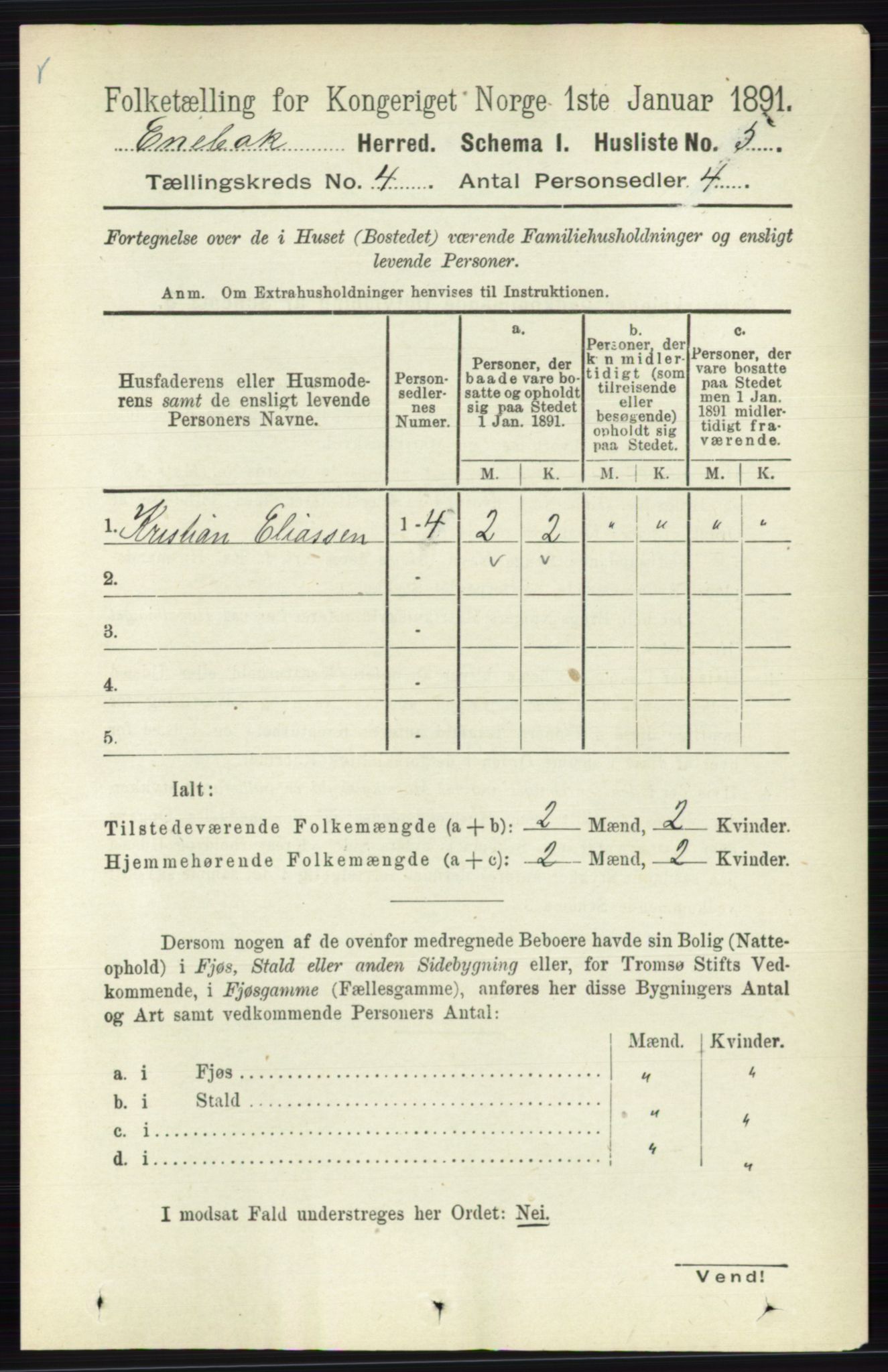 RA, 1891 census for 0229 Enebakk, 1891, p. 1415