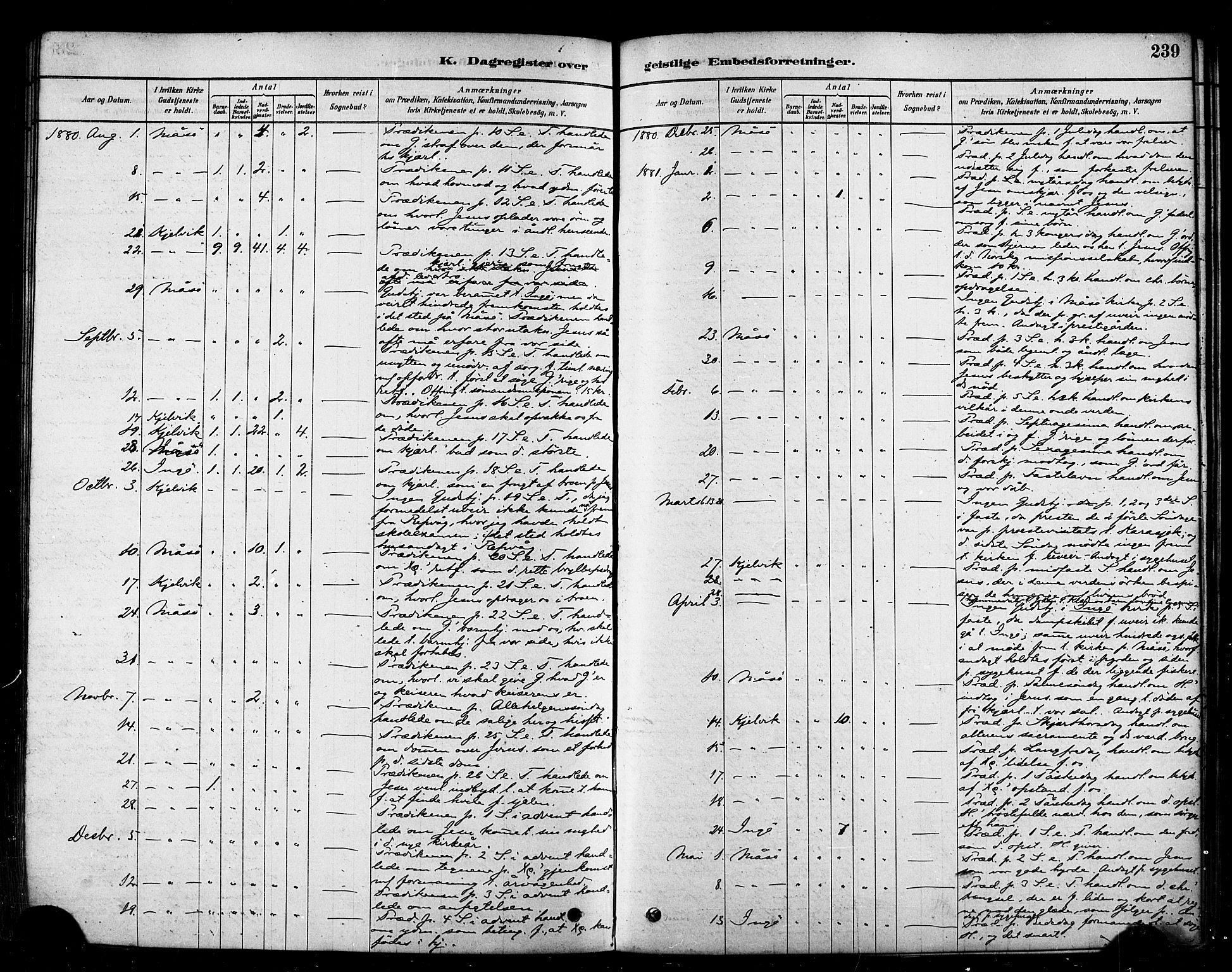 Måsøy sokneprestkontor, SATØ/S-1348/H/Ha/L0004kirke: Parish register (official) no. 4, 1878-1891, p. 239