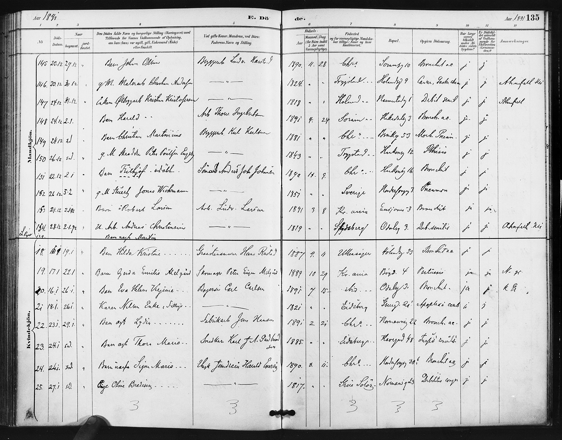 Kampen prestekontor Kirkebøker, AV/SAO-A-10853/F/Fa/L0006: Parish register (official) no. I 6, 1889-1896, p. 135