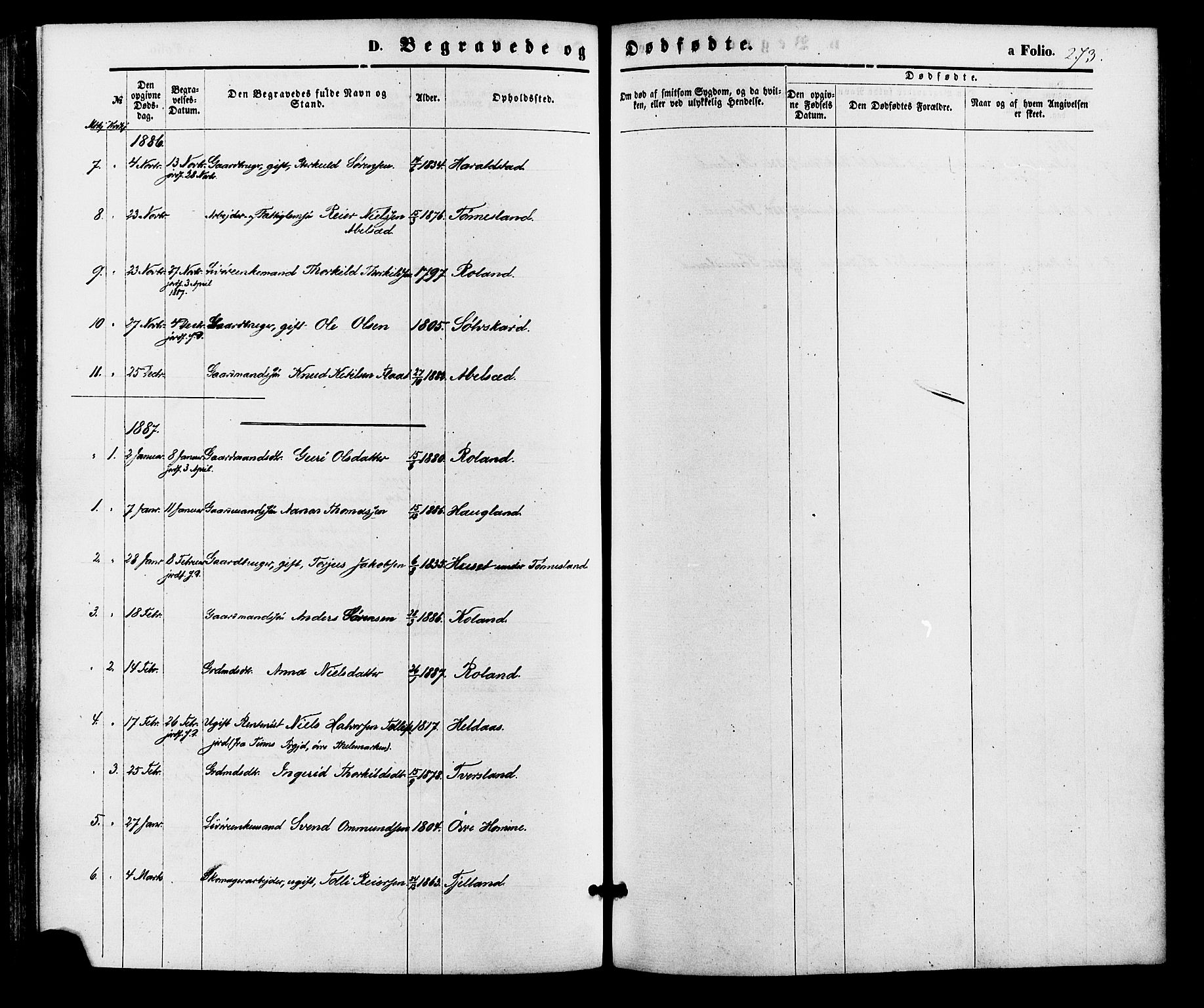 Bjelland sokneprestkontor, SAK/1111-0005/F/Fa/Faa/L0003: Parish register (official) no. A 3, 1867-1887, p. 273