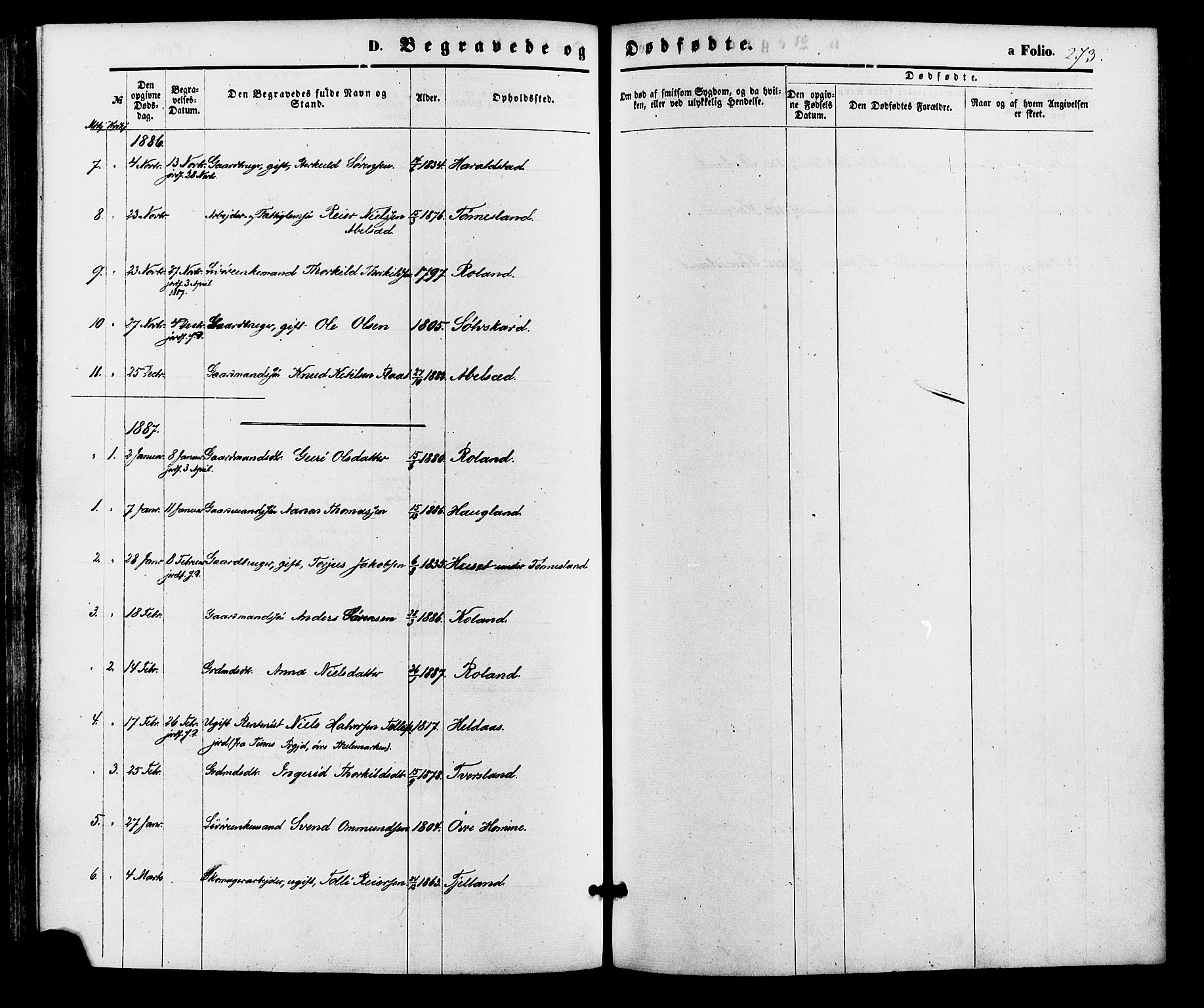 Bjelland sokneprestkontor, AV/SAK-1111-0005/F/Fa/Faa/L0003: Parish register (official) no. A 3, 1867-1887, p. 273