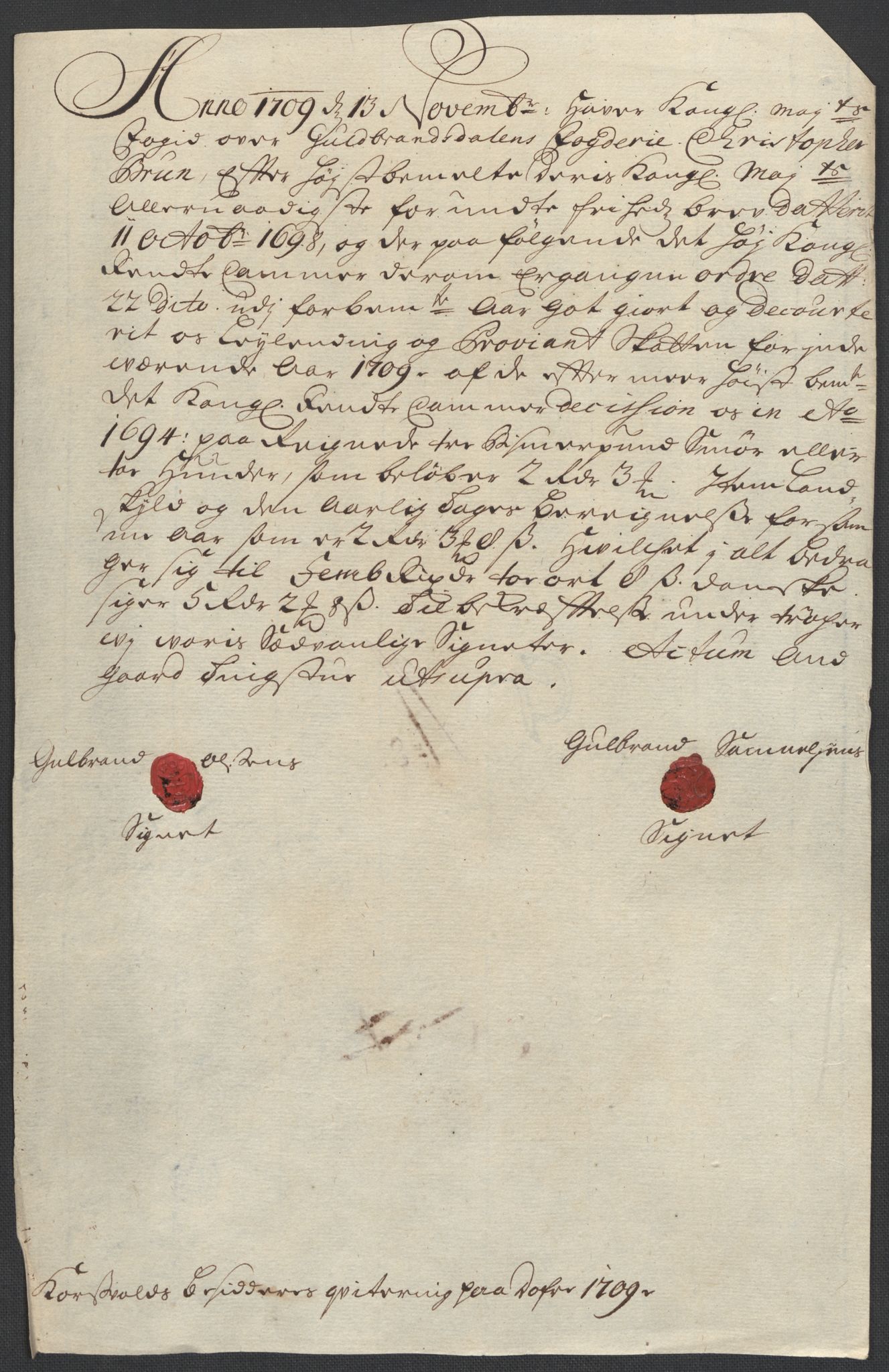 Rentekammeret inntil 1814, Reviderte regnskaper, Fogderegnskap, AV/RA-EA-4092/R17/L1179: Fogderegnskap Gudbrandsdal, 1708-1710, p. 202